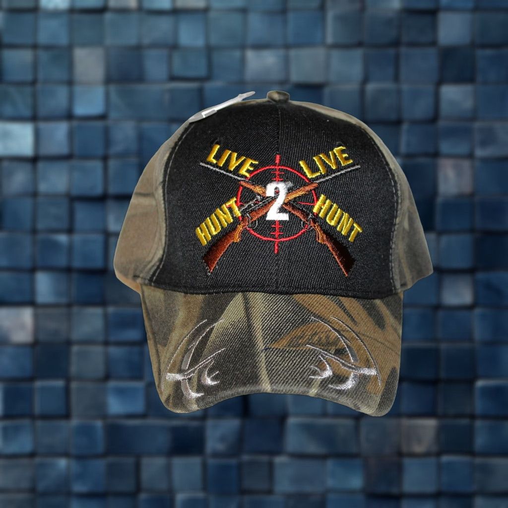 Hunter VINTAGE Hunting Baseball Cap Men Adjustable Camouflage & Black Outdoor Hunting Theme Rifle Live to Hunt 90s Mens Size ONE SIZE - 1 Thumbnail