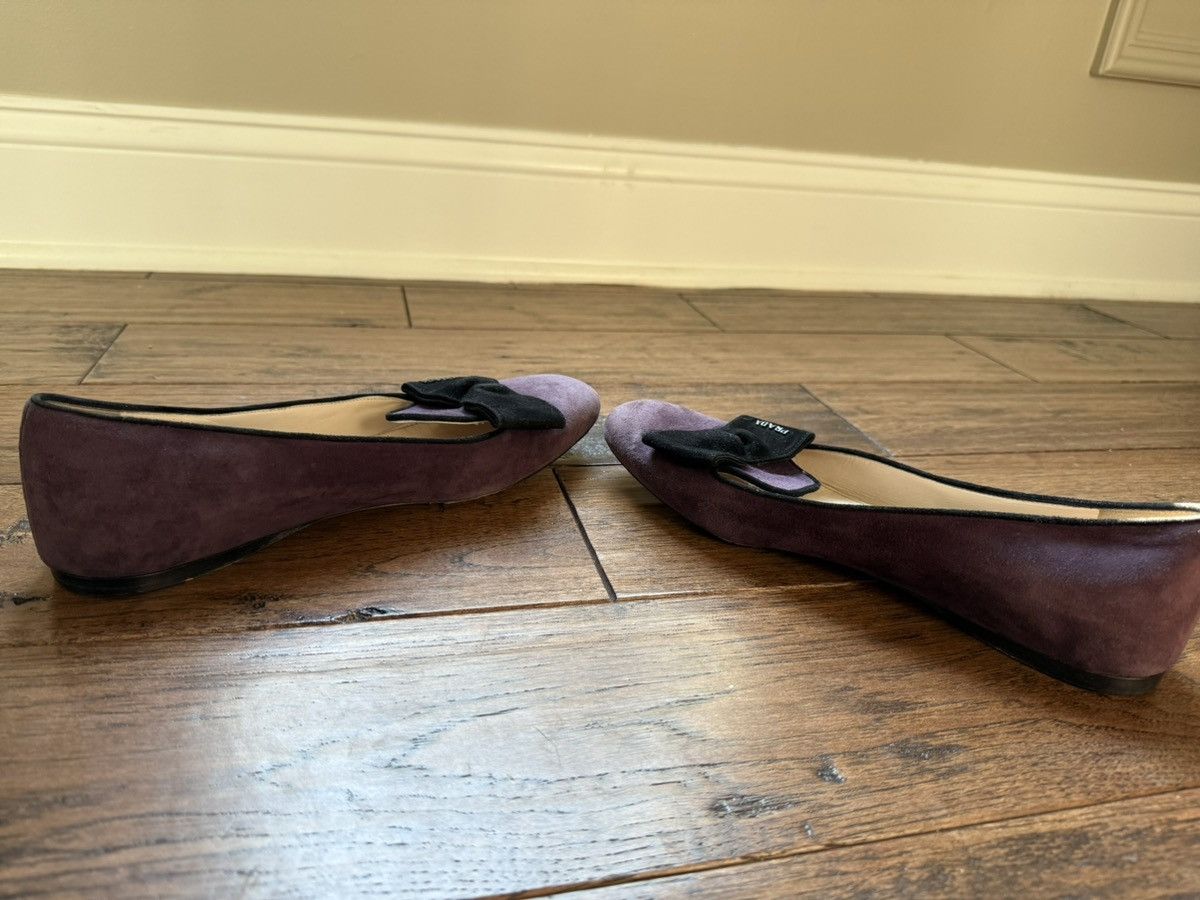 Prada Authentic Prada Calzature Donna Suede Purple/Black Bow Flats Size US 10 / IT 40 - 6 Thumbnail