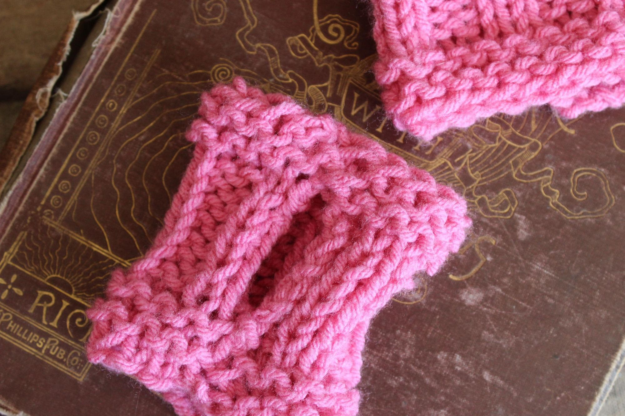 Handmade Hand Knit Fingerless Gloves, Armwarmers in Pink, One of a Ki Size ONE SIZE - 8 Thumbnail