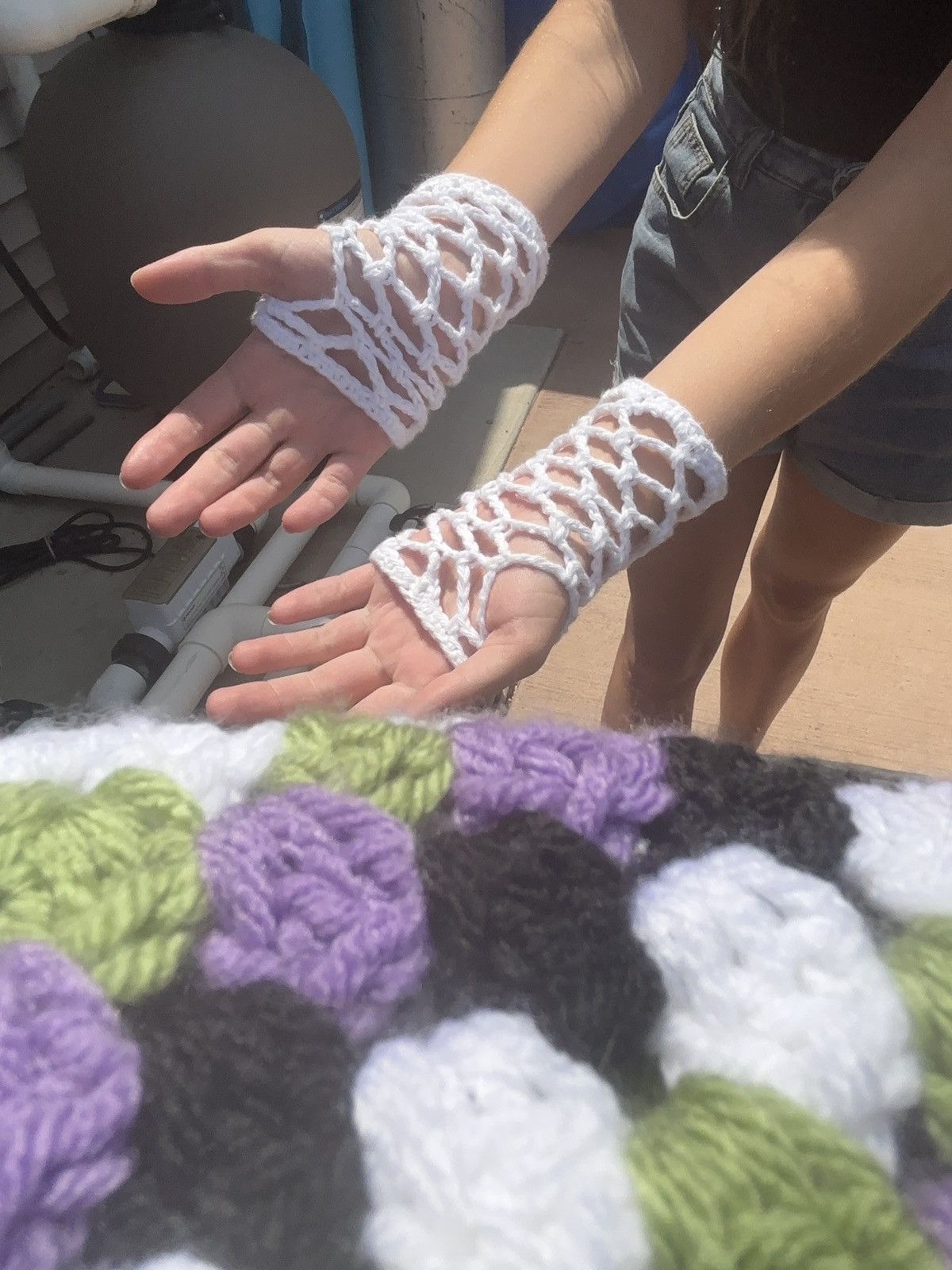 Handmade Crochet Fishnet Fingerless Gloves Size ONE SIZE - 1 Thumbnail