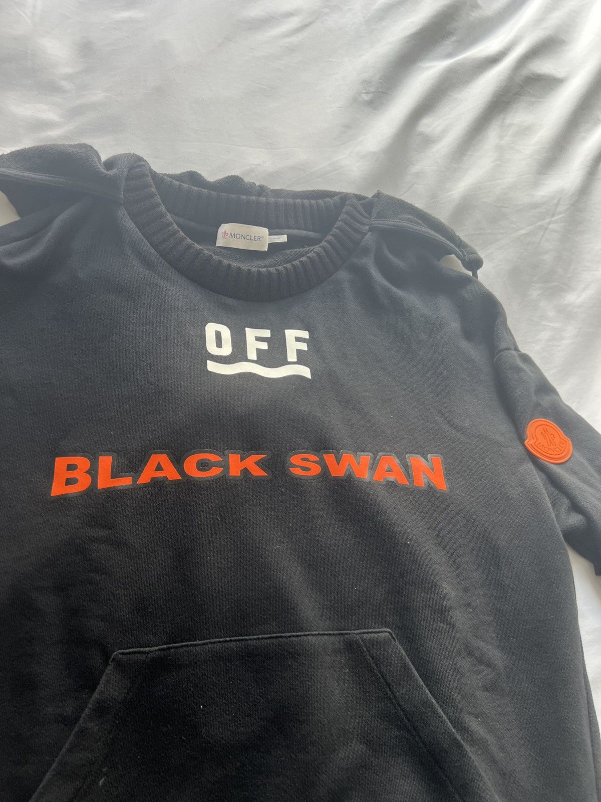 Moncler × Off-White Black Swan hoodie | Grailed