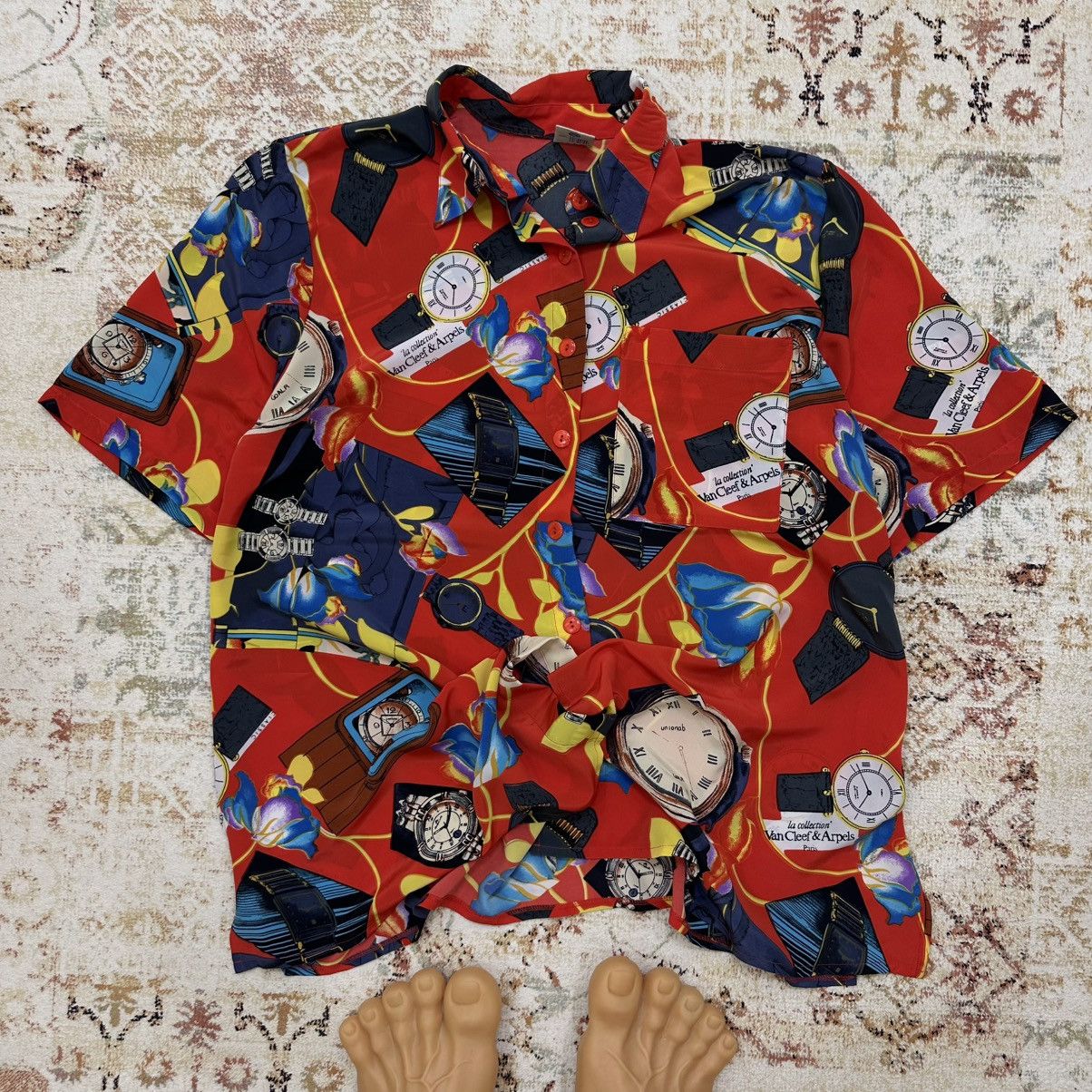 Hysteric Glamour Vintage Surf Style Button Up Shirts Clock Overprinted Size US XL / EU 56 / 4 - 4 Thumbnail