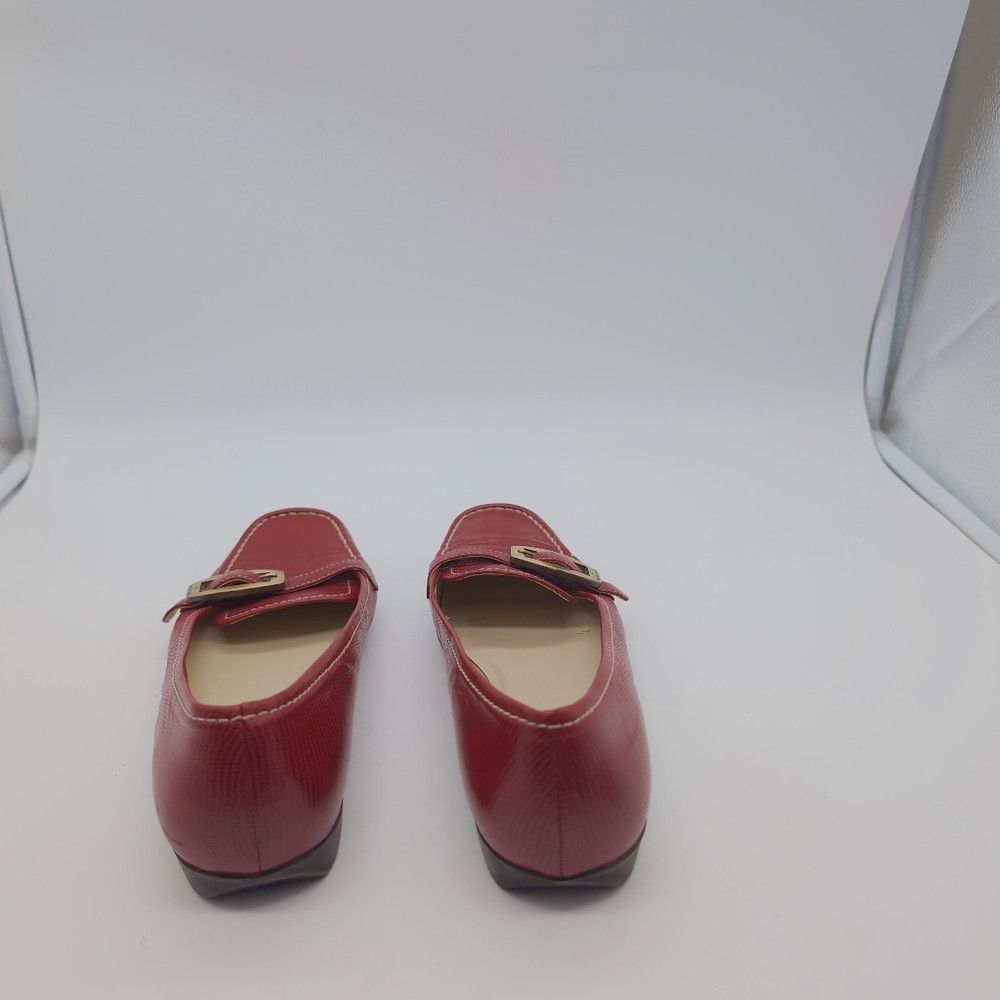 Anne Klein Elegant Red Leather Loafers with Buckle Detail Anne Klein Size US 8.5 / IT 38.5 - 4 Thumbnail