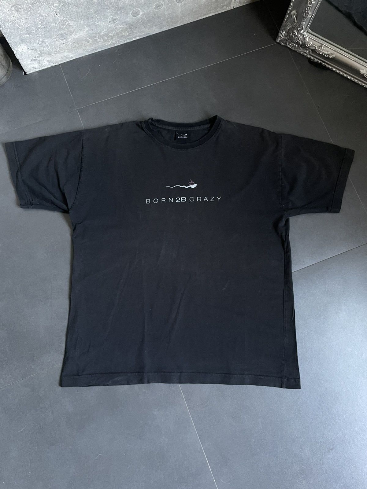 Other Vintage 90s Distressed Washed Tee Born 2b crazy Sperm cum Y2 Size US L / EU 52-54 / 3 - 5 Thumbnail