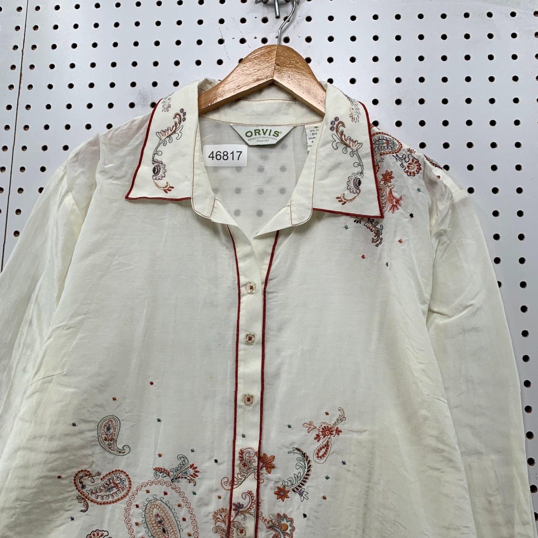 Orvis Orvis Silk Blouse Womens XL White Paisley Long Sleeve Button Cotton Blend Top Size XL / US 12-14 / IT 48-50 - 6 Thumbnail