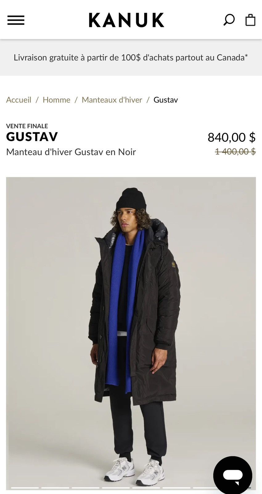 image of Kanuk Medium Black Gustav Long Winter Coat -25, Men's