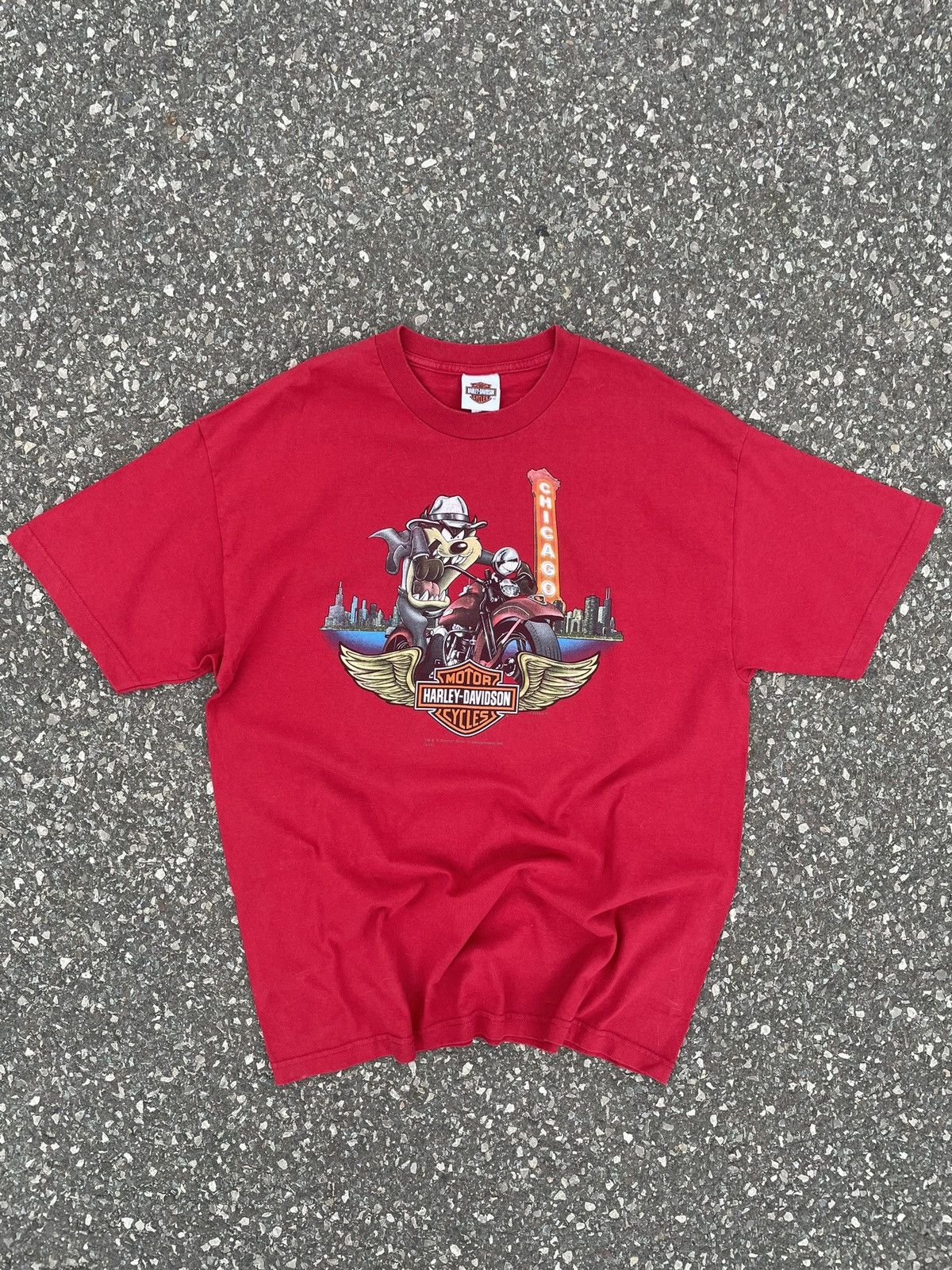 Harley Davidson × Vintage × Warner Bros Looney Tunes Taz Harley Davidson Chicago Tee Vintage Size US XL / EU 56 / 4 - 1 Thumbnail