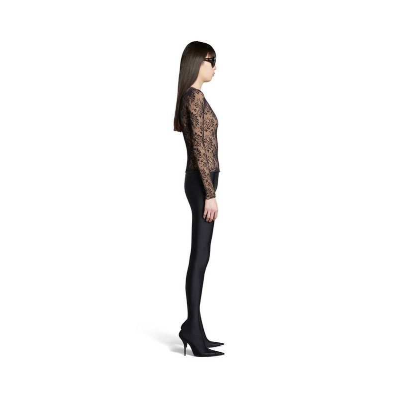 Balenciaga o1s1wg110126 Lace Crewneck Top in Beige/Black Size S / US 4 / IT 40 - 3 Thumbnail