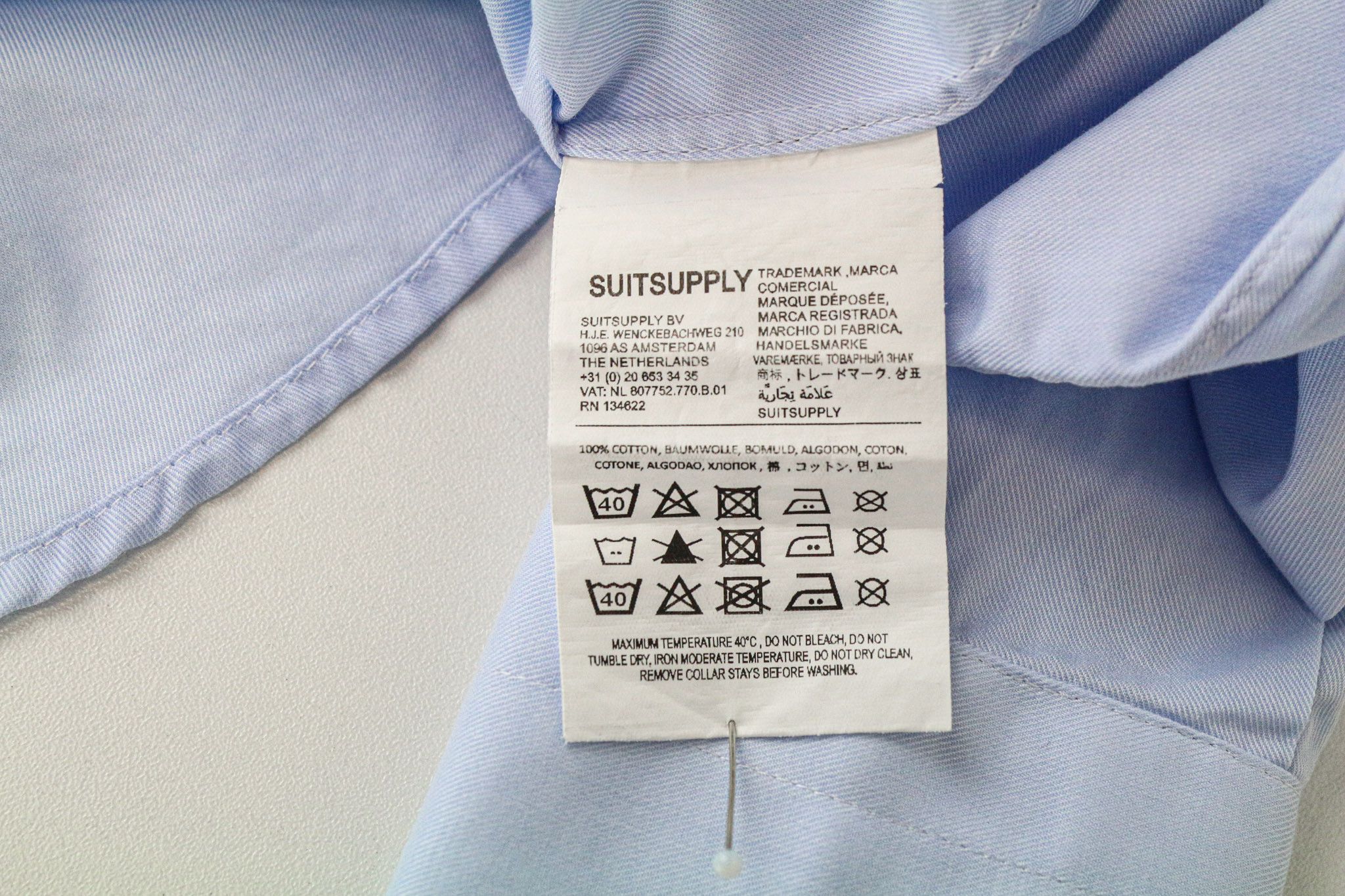 Suitsupply 35/13 1/2 Slim Blue Cotton Cutaway Shirt 79454 Size 34R - 6 Thumbnail
