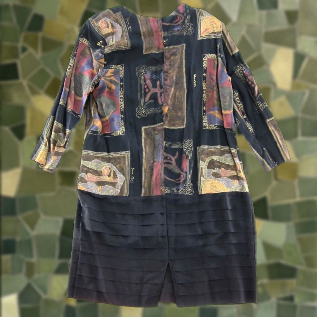 Vintage VTG Special Thyme Ltd. Black Brown Purple Art Long Sleeve Midi Tunic Dress 24W Size 4XL / US 24-26 - 1 Thumbnail