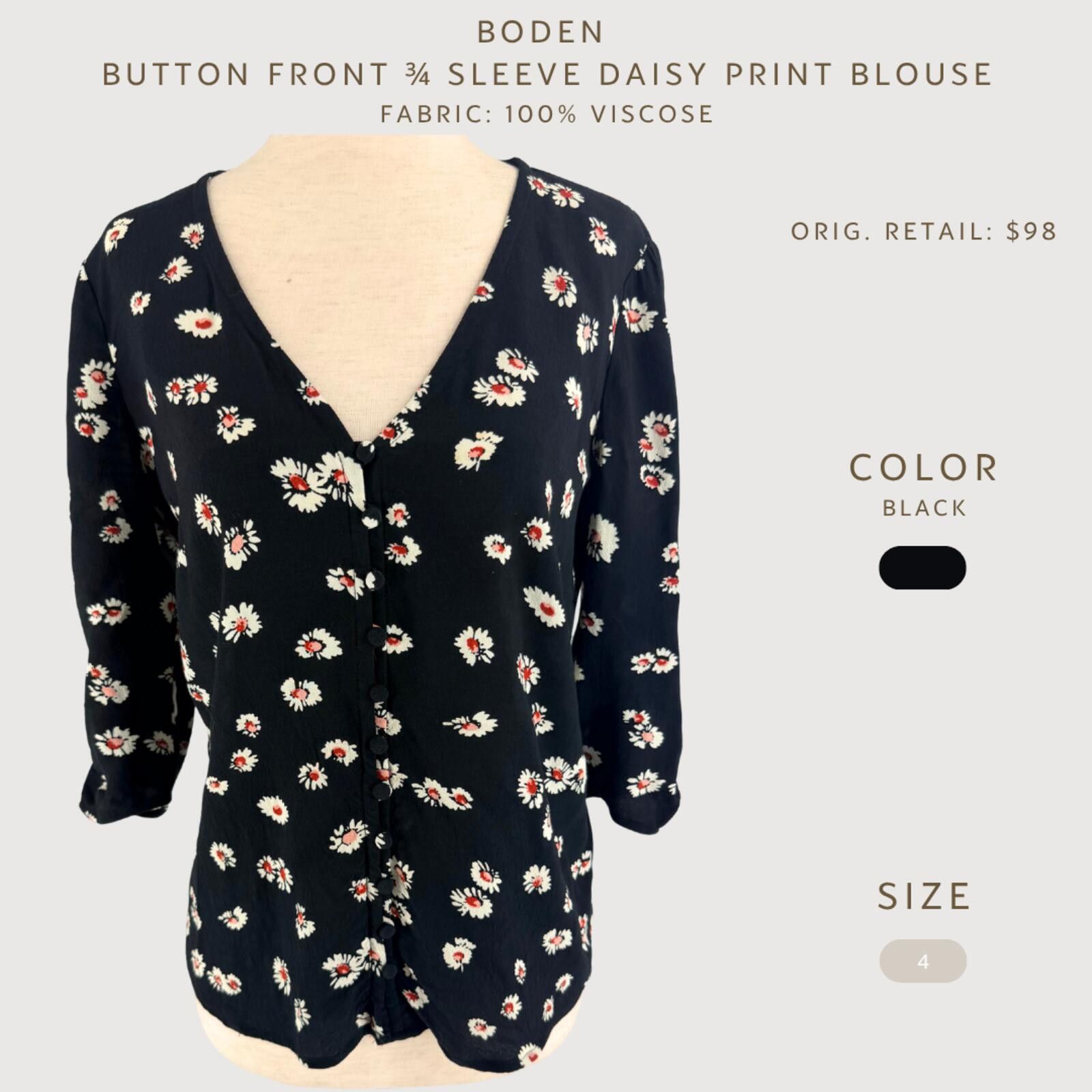 Boden Boden Daisy Print Button Front Blouse Top 4 Size S / US 4 / IT 40 - 2 Thumbnail