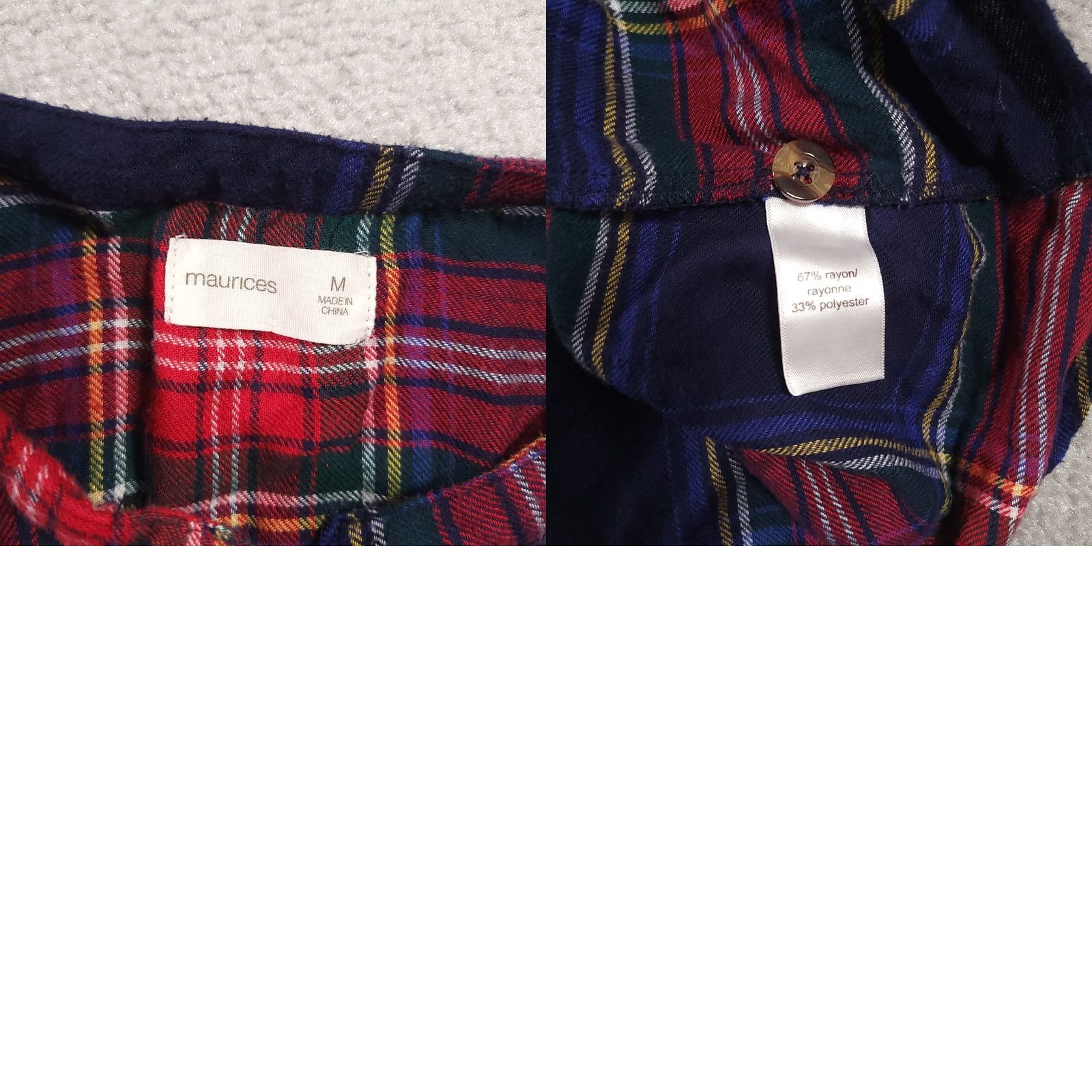 Vintage Maurices Flannel Henley Top - Womens Medium Blue Red Plaid Long Sleeve - Casual Basic Blouse Size M / US 6-8 / IT 42-44 - 9 Thumbnail