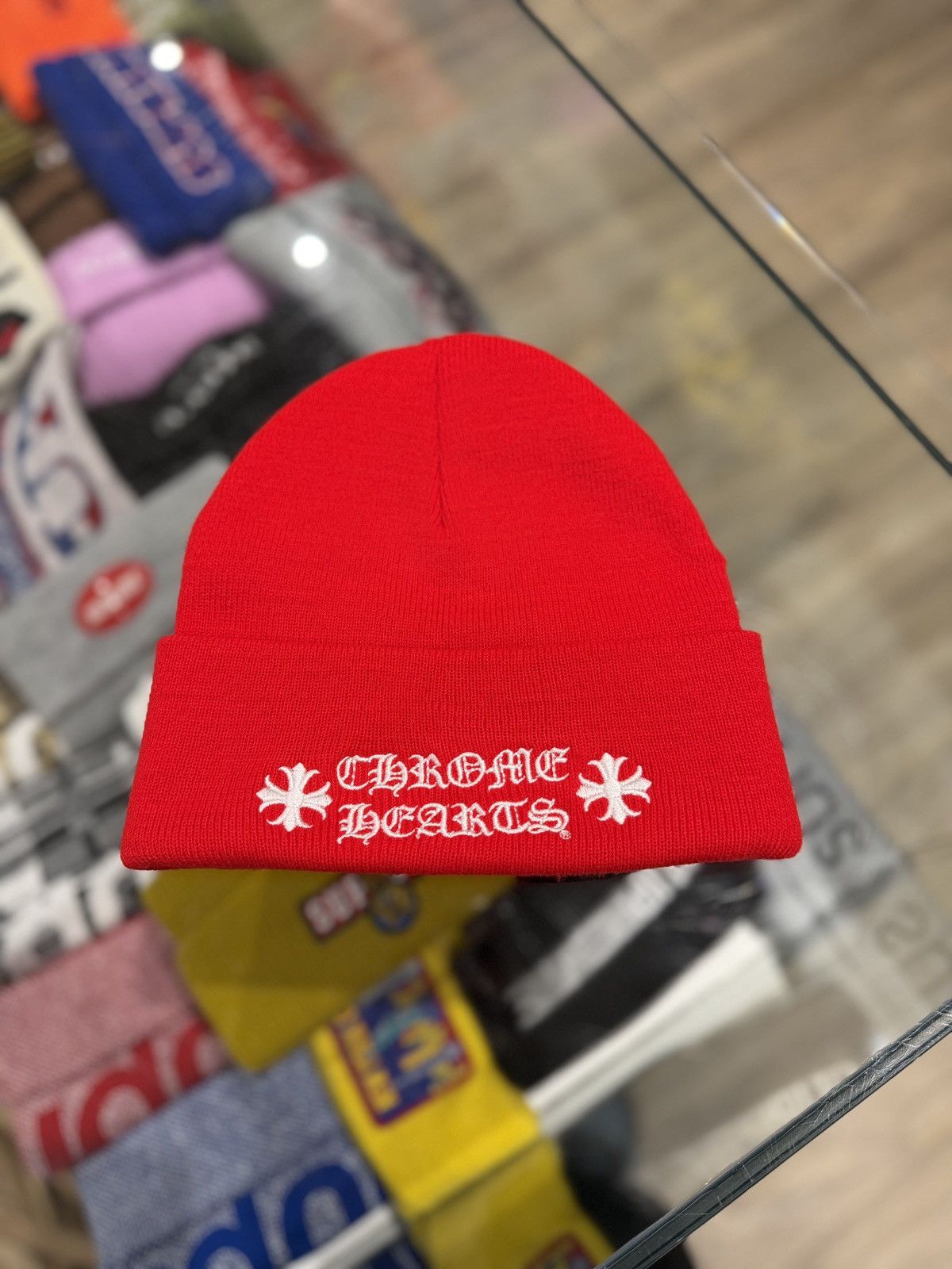 Chrome Hearts Chrome Hearts Logo Beanie Red Size ONE SIZE - 1 Thumbnail