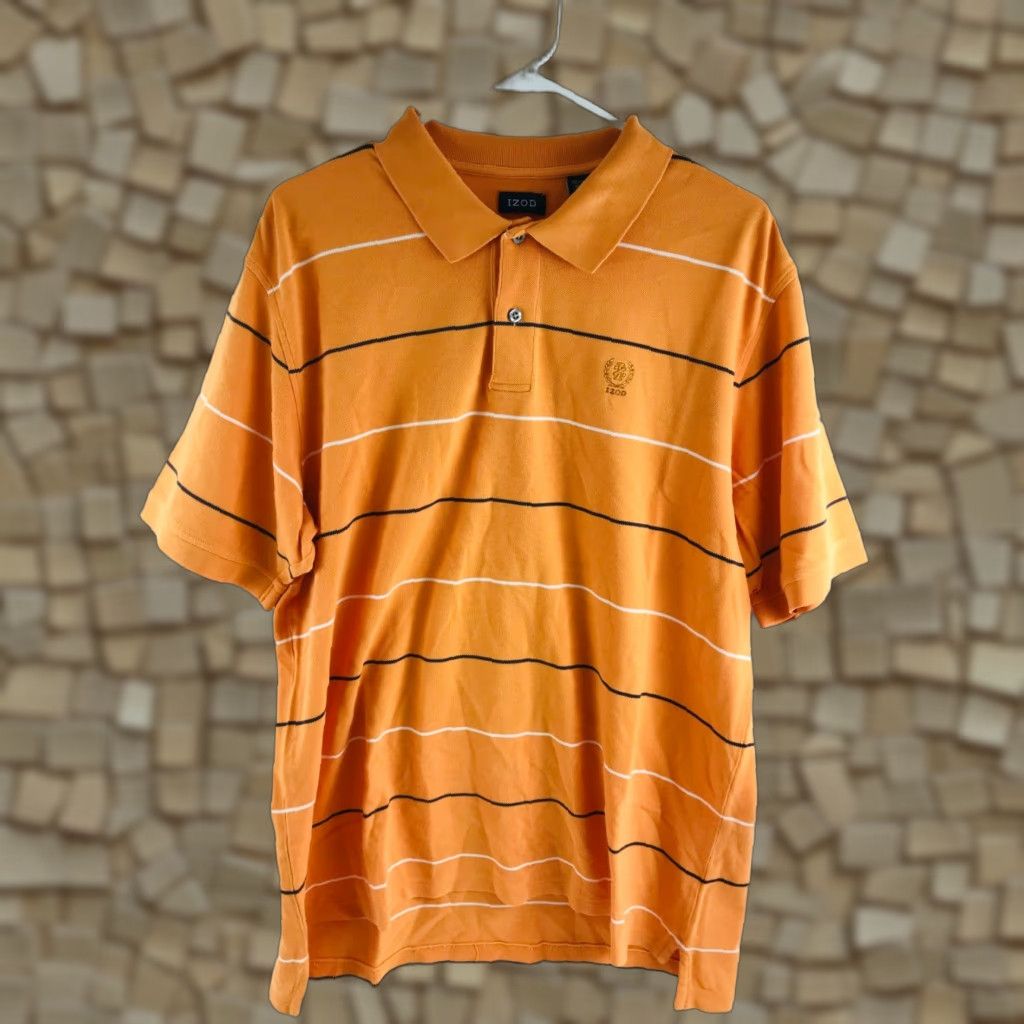 Izod IZOD Shirt Polo Striped 1/4 Button Pullover Cotton XL Men's Orange Casual Size US XL / EU 56 / 4 - 1 Thumbnail