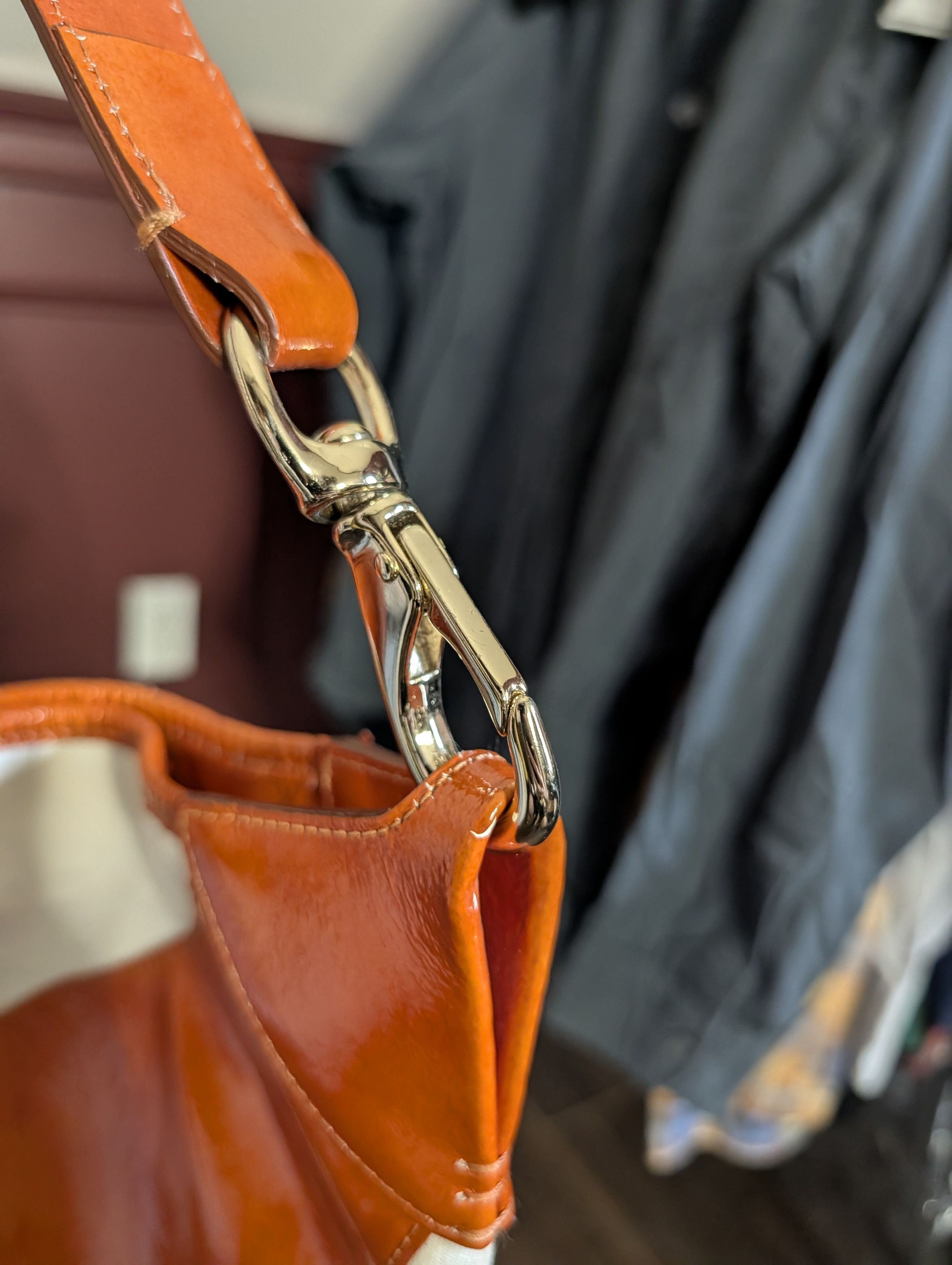 Dooney & Bourke Orange patent / white canvas striped handbag large Size ONE SIZE - 11 Thumbnail