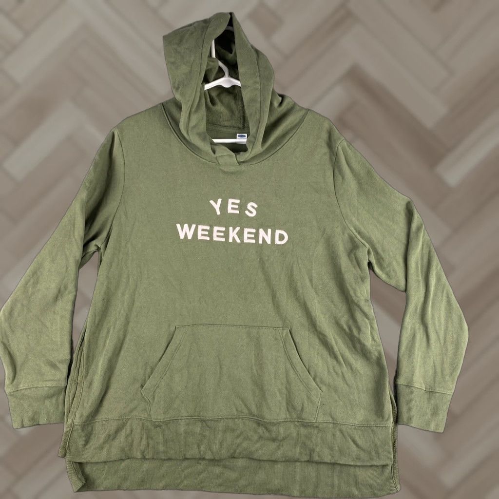 Old Navy Old Navy Women's Athletic Hooded Sweatshirt Size L Green Fleece Pullover Spring Fall Winter Size L / US 10 / IT 46 - 1 Thumbnail