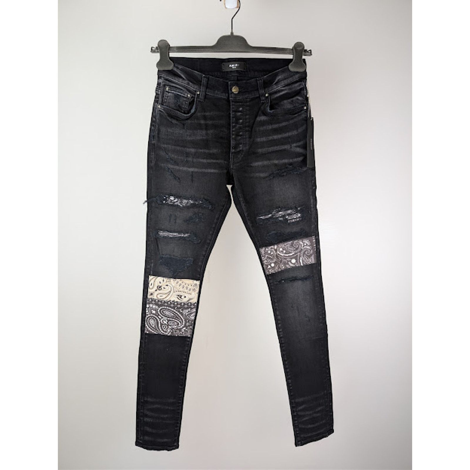 Amiri o1rshd1 Vintage Bandana Artpatch Skinny Denim Jeans Black Size US 36 / EU 52 - 1 Thumbnail