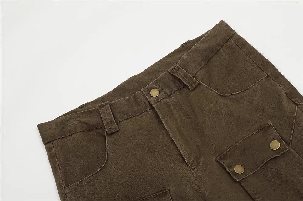 Punk men's irregular stitching multi-pocket bootcut jeans
