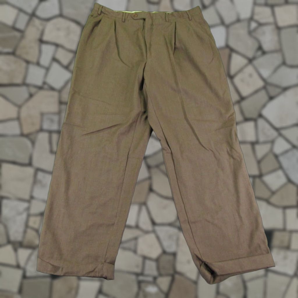 Canali VINTAGE Canali Dress Pants Mens 36x28 Brown Wool Trousers Pleated Cuffed Wide Leg Italy 90s Mens Size US 36 / EU 52 - 1 Thumbnail