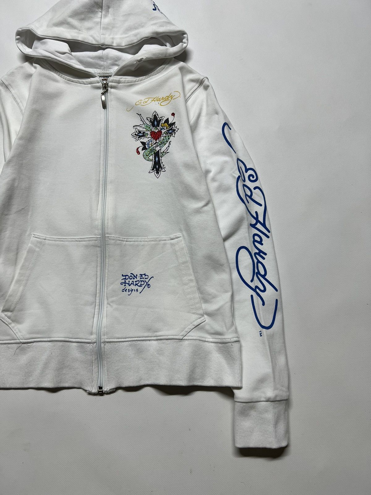 Christian Audigier × Ed Hardy × Vintage Vintage Y2k Ed Hardy 🤍 Cross Tattoo ❤️ Zip Hoodie 00’s Size S / US 4 / IT 40 - 9 Thumbnail