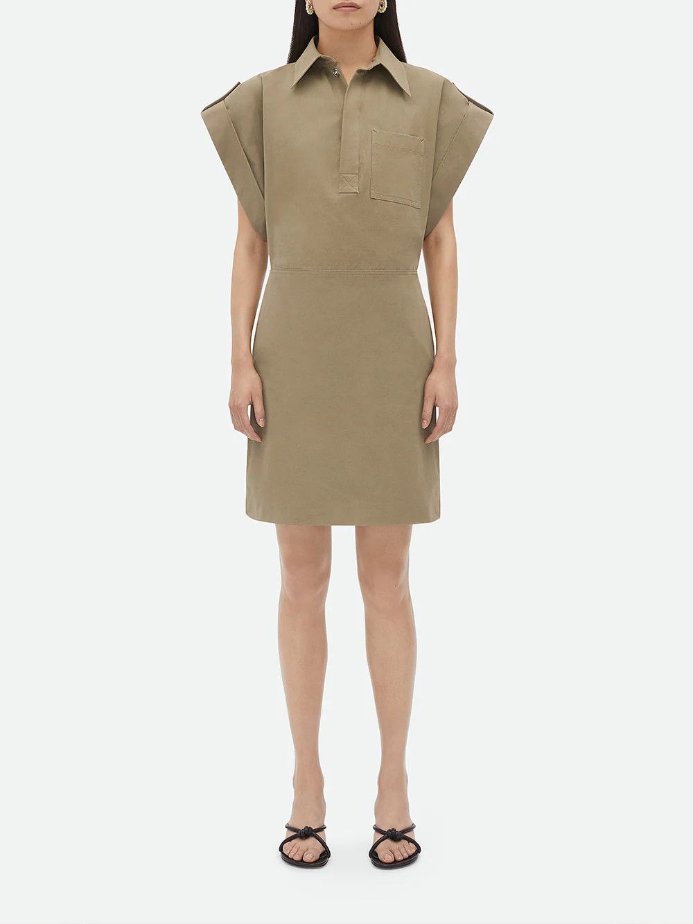 Bottega Veneta o1bcso1str0725 Cotton Gabardine Midi Dress in Khaki Size M / US 6-8 / IT 42-44 - 2 Thumbnail