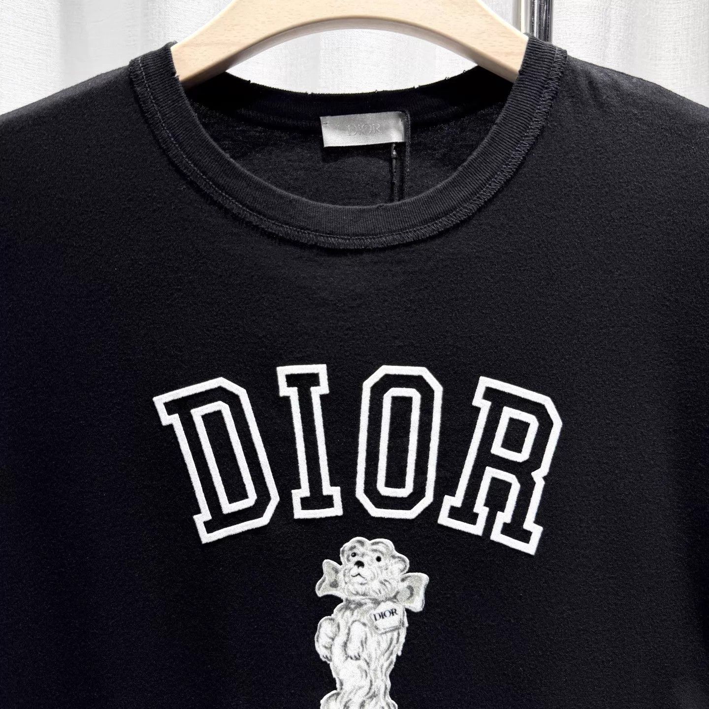 Dior DIOR 1947 Distressed Flocked Dog Print Ribbed S Black Tee Size US S / EU 44-46 / 1 - 3 Thumbnail