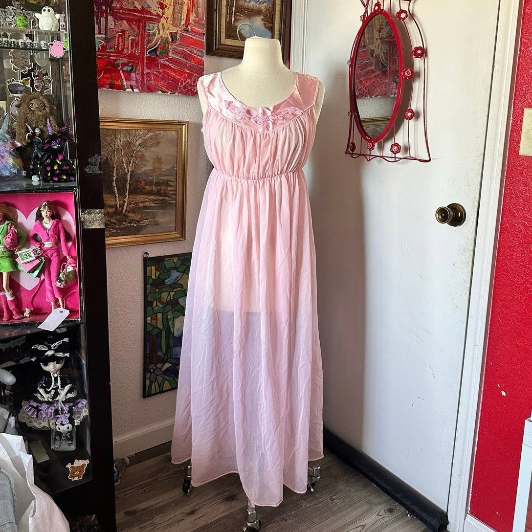 no brand vintage pink sheer night dress