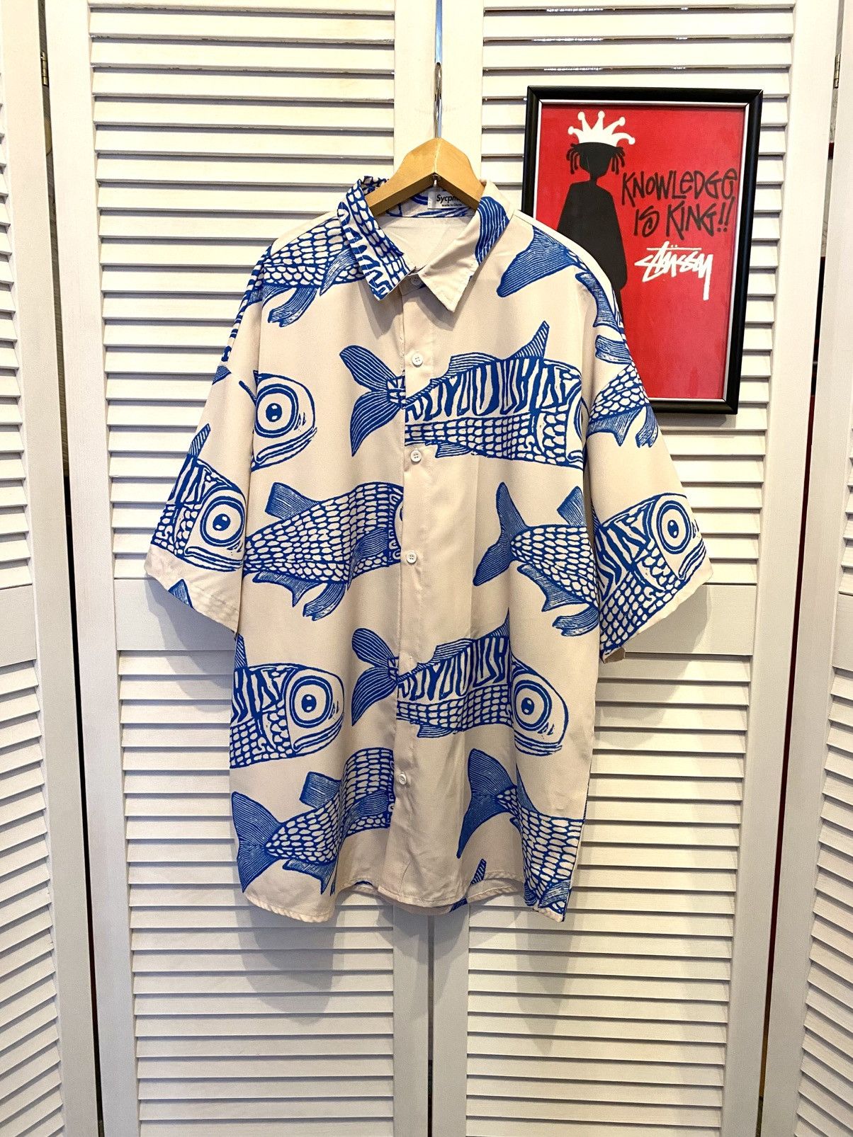 Hysteric Glamour Hawaiian Shirt Button Up 3D Beach Fish Monogram Abstract ML Size US XL / EU 56 / 4 - 1 Thumbnail