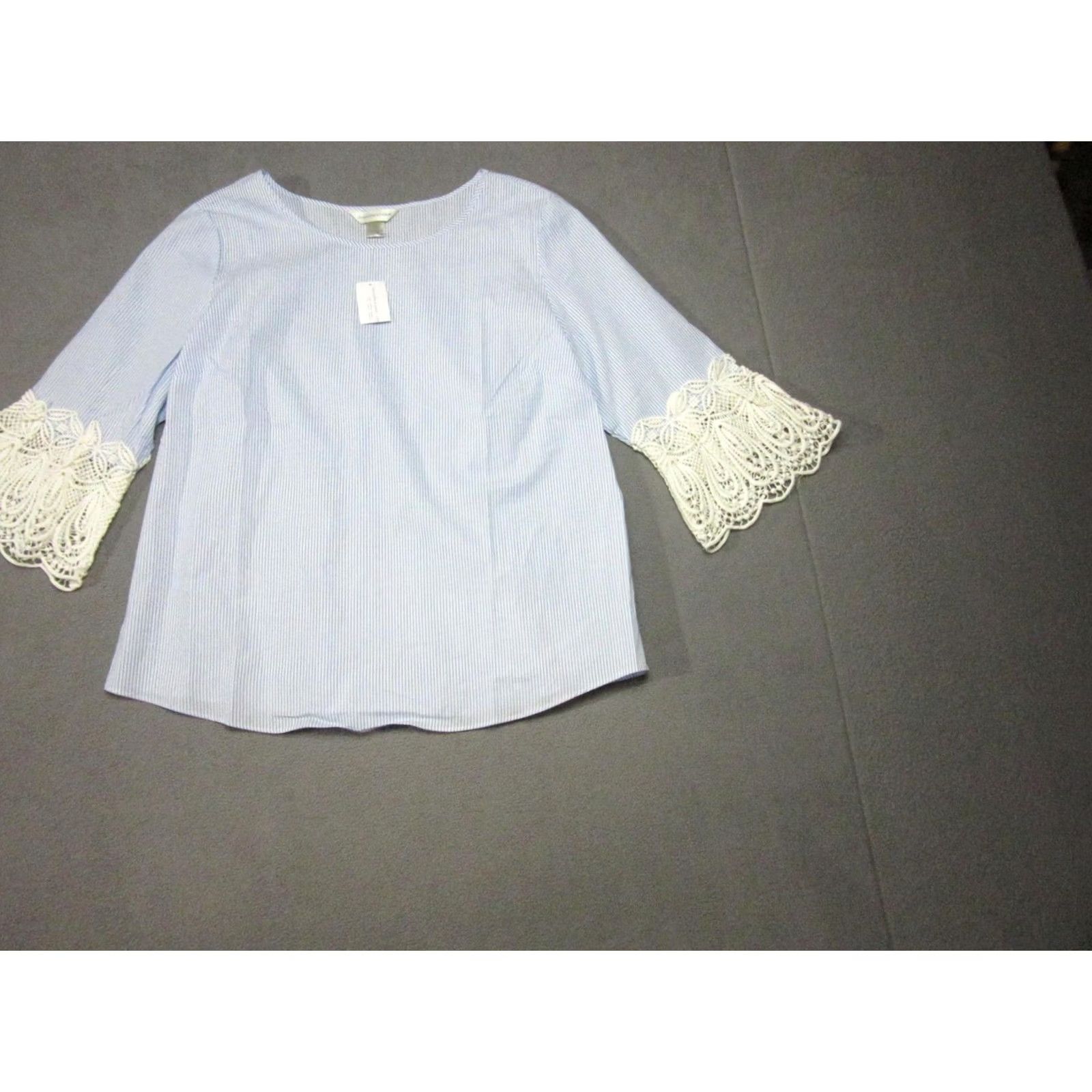 Vintage Christopher Banks Blouse Womens Large Blue Crochet 3/4 Bell Sleeve Tunic Size L / US 10 / IT 46 - 2 Thumbnail