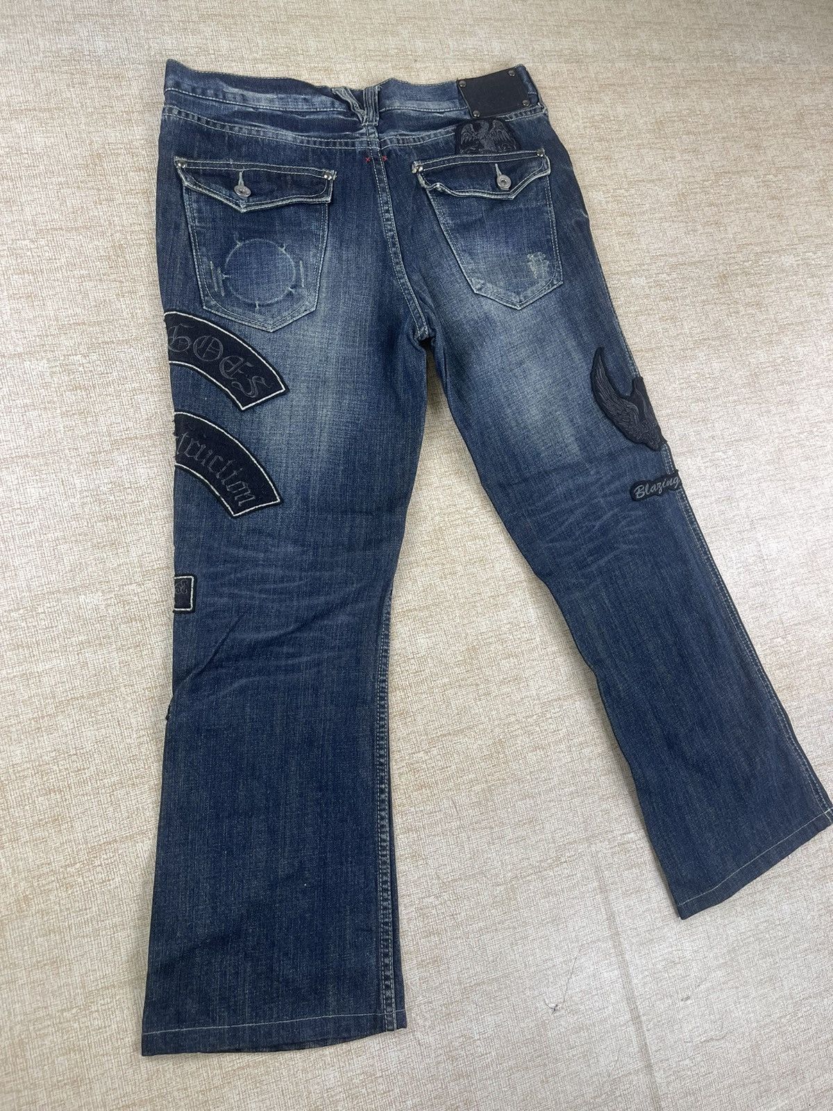 semanticdesign VINTAGE SEMANTIC DESIGN Punk Style Flared Patch Denim Pants Size US 34 / EU 50 - 9 Thumbnail