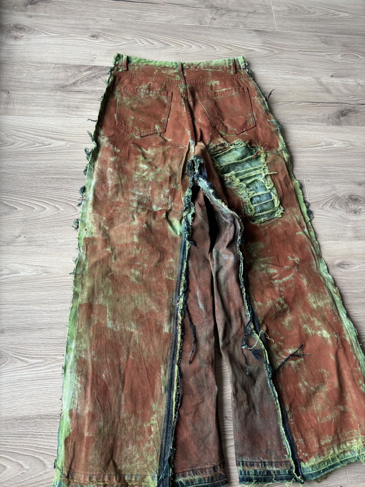 Handmade out-seam distressed hand-painted jeans y2k archive opium Size US 31 - 5 Thumbnail
