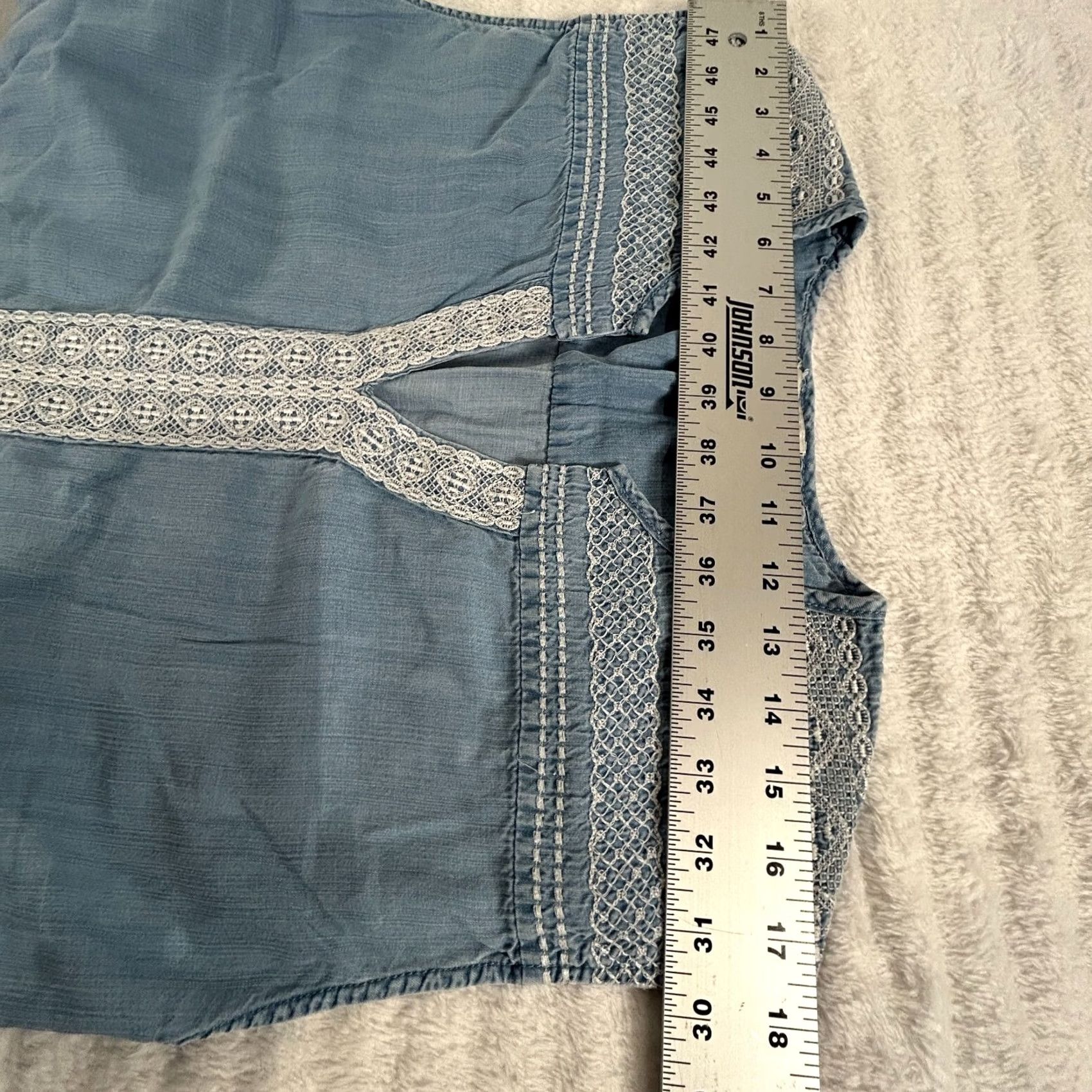 Neiman Marcus Neiman Marcus Womens Sleeveless Embroidered Shift Mini Dress Chambray Sz Medium Size M / US 6-8 / IT 42-44 - 5 Thumbnail