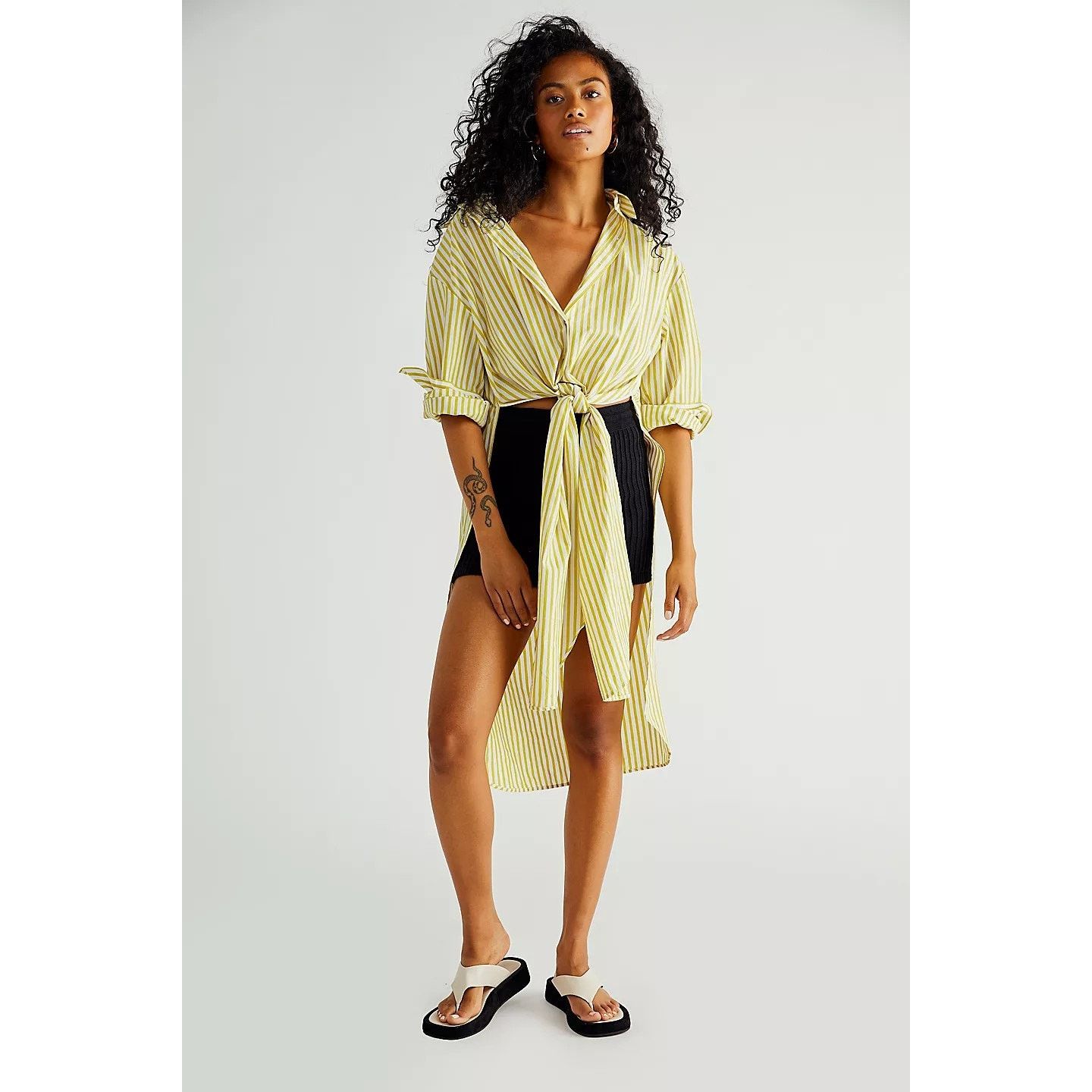 Free People New Free People Winona Wrap Shirt $78 SMALL Green Striped Size S / US 4 / IT 40 - 1 Thumbnail