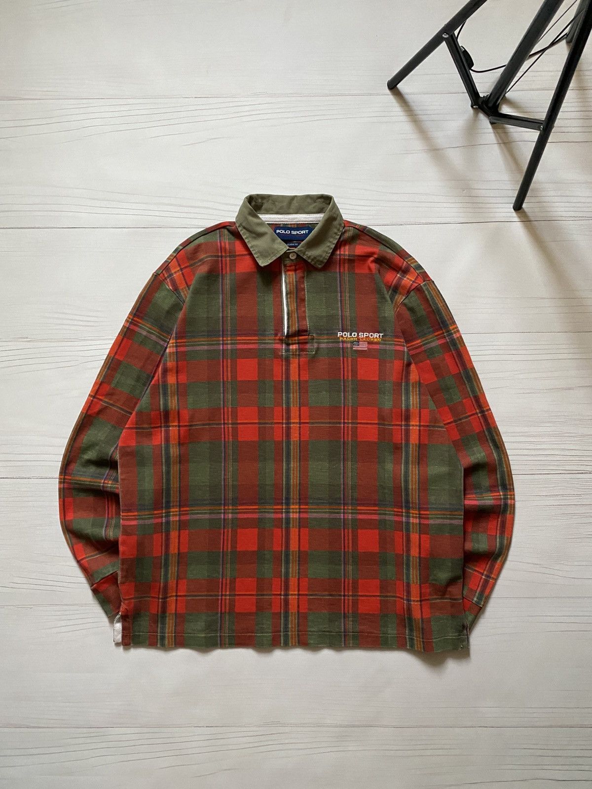 Polo sport Ralph Lauren Plaid Rugby longsleeve t shirt y2k