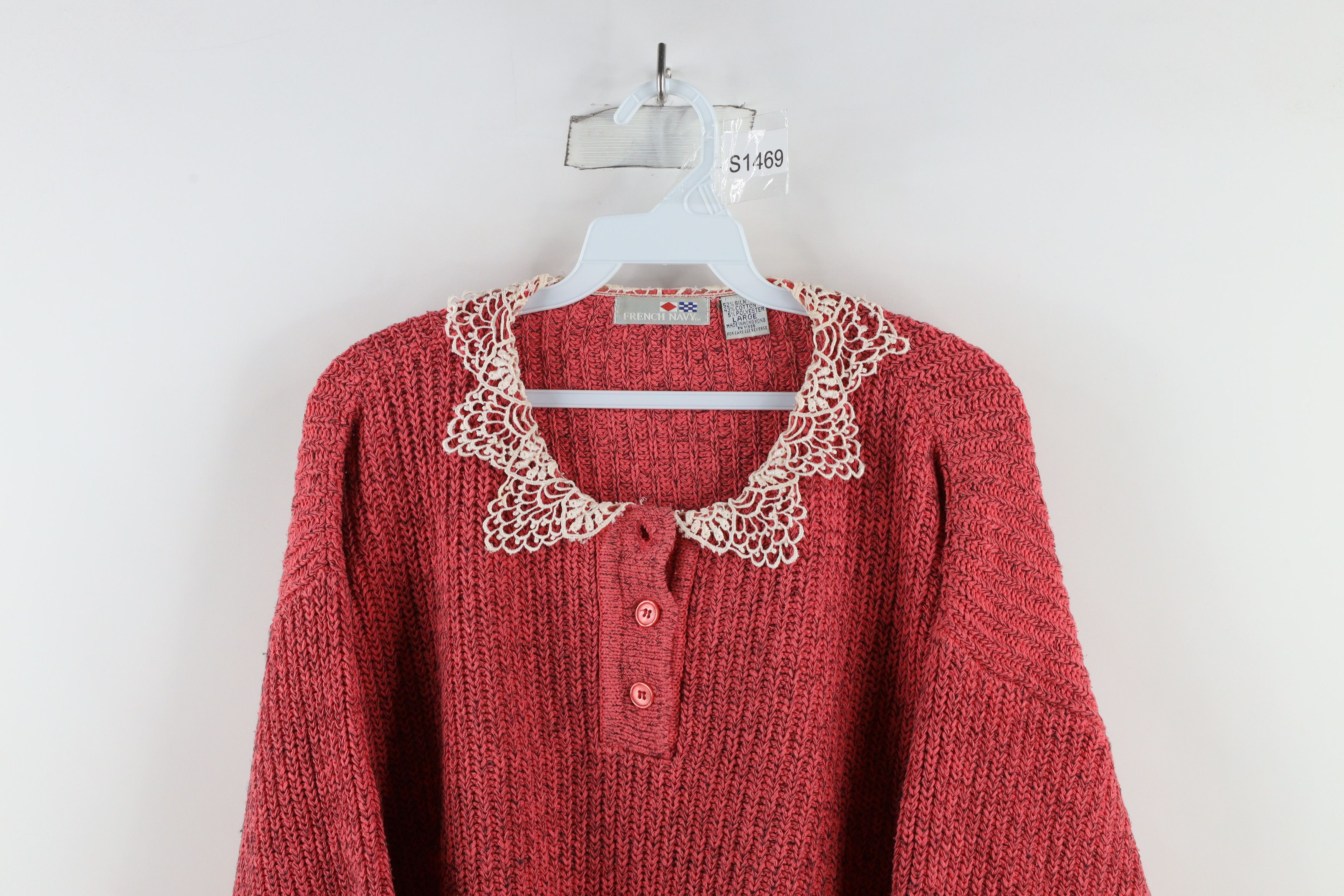 Vintage Vintage 90s Streetwear Blend Ribbed Knit Lace Henley Sweater Size L / US 10 / IT 46 - 2 Thumbnail