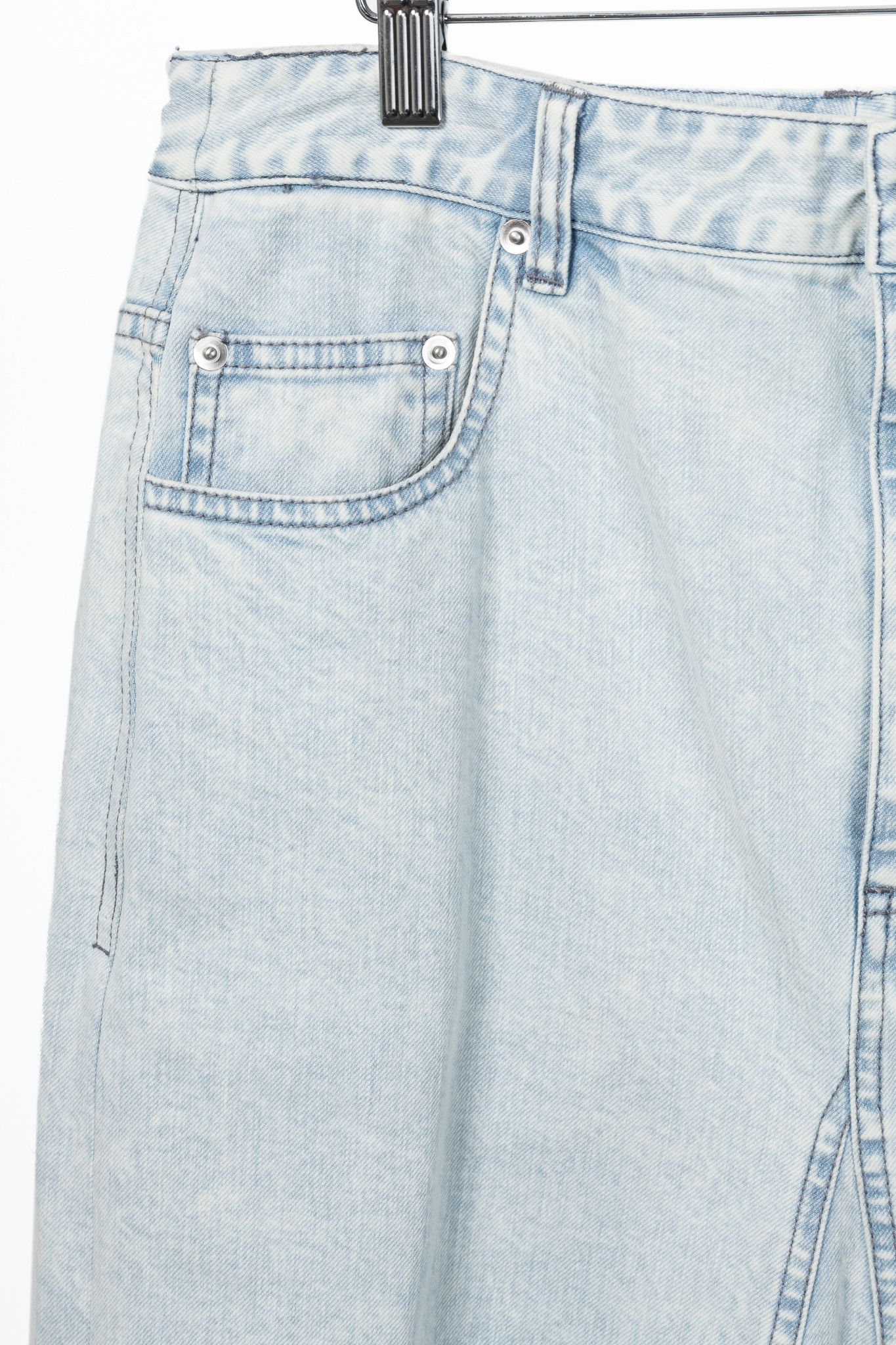 Tibi Tibi Bleached Denim Godet Midi Skirt Size 29" - 4 Thumbnail