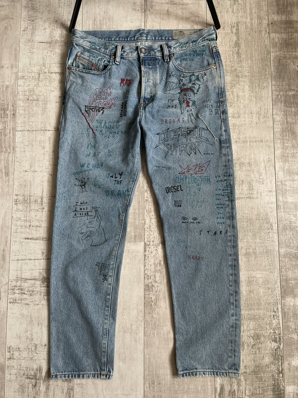 Diesel Diesel Mharky Denim Jeans Y2K Art Printed RARE Size US 32 / EU 48 - 1 Thumbnail