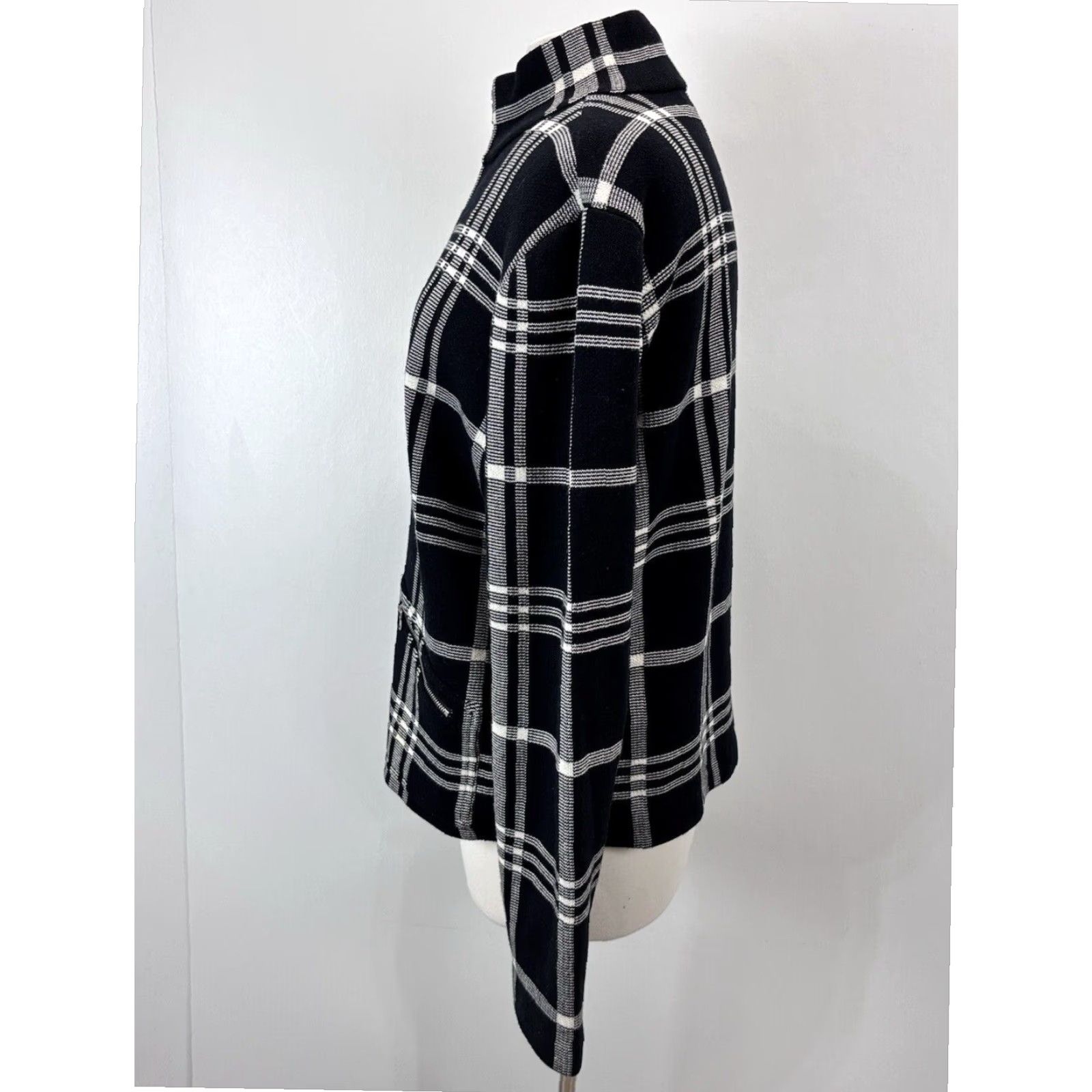 Ralph Lauren Lauren Ralph Lauren Women's Knit Plaid Sweater Jacket XL Black White Full Zip Size XL / US 12-14 / IT 48-50 - 2 Thumbnail