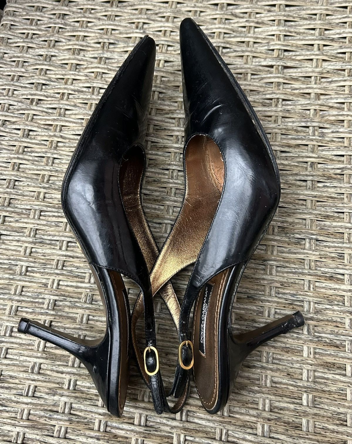 Dolce & Gabbana Dolce & Gabbana Patent Leather Pointed Toe Slingback Heels Size US 6.5 / IT 36.5 - 6 Thumbnail