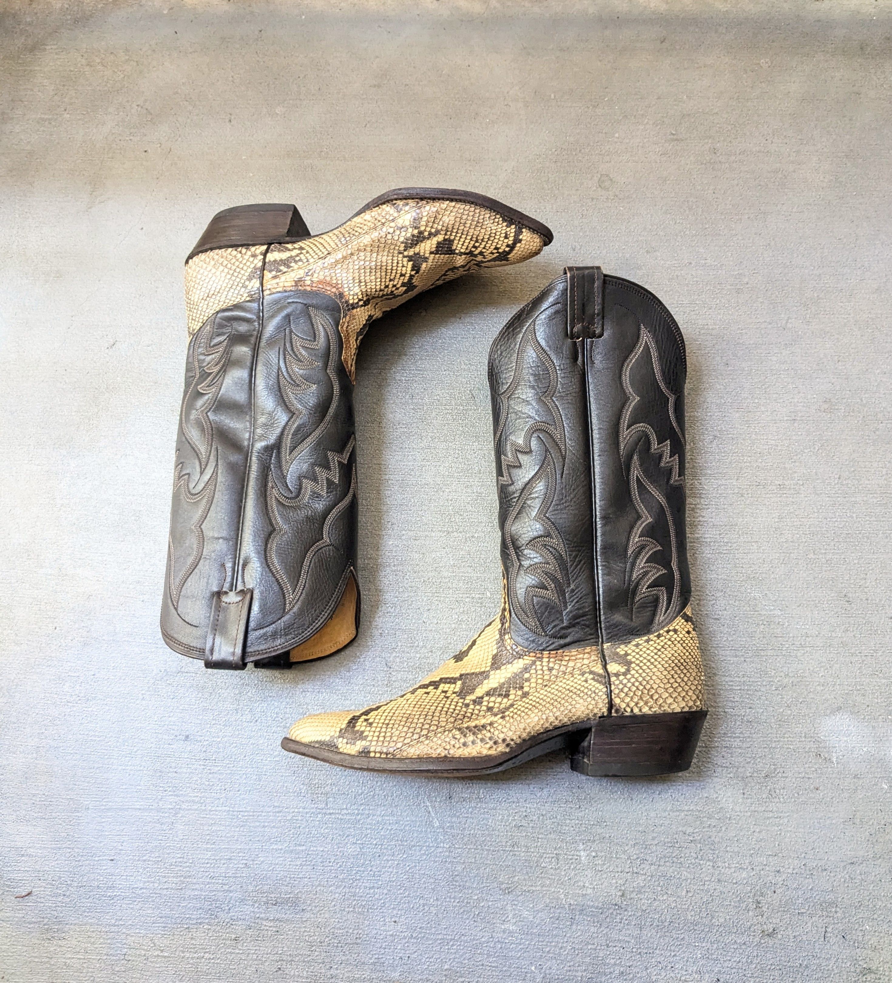 靴 Hiromu Takahara python patchwork boots Hiromu Takahara Patchwork Python High Toe Leather Boots Size: 42