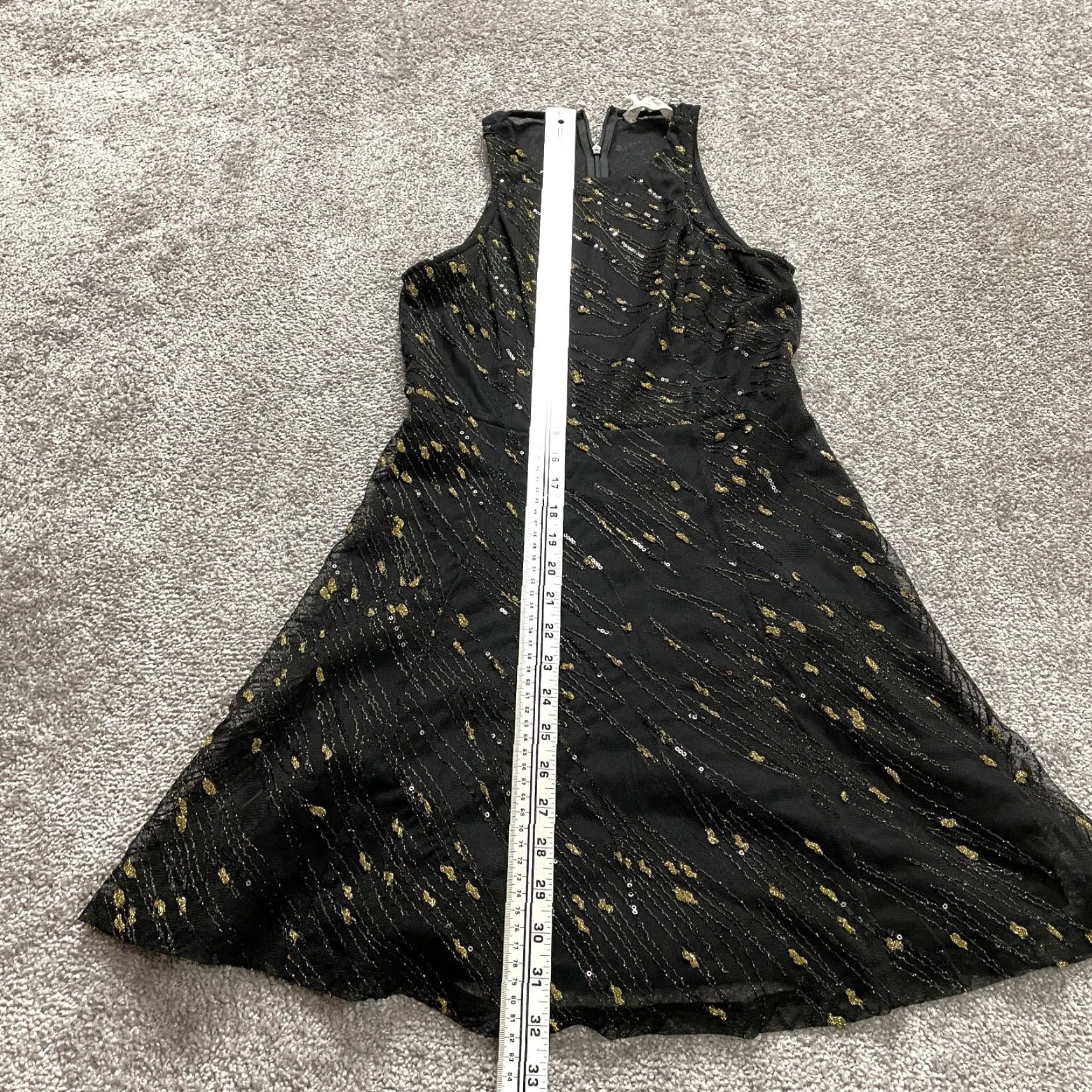 bcbgeneration black and gold dress BCBGeneration A Line Dress Womens 4 Black with Gold Flecks Sequins Midi Zip  Up