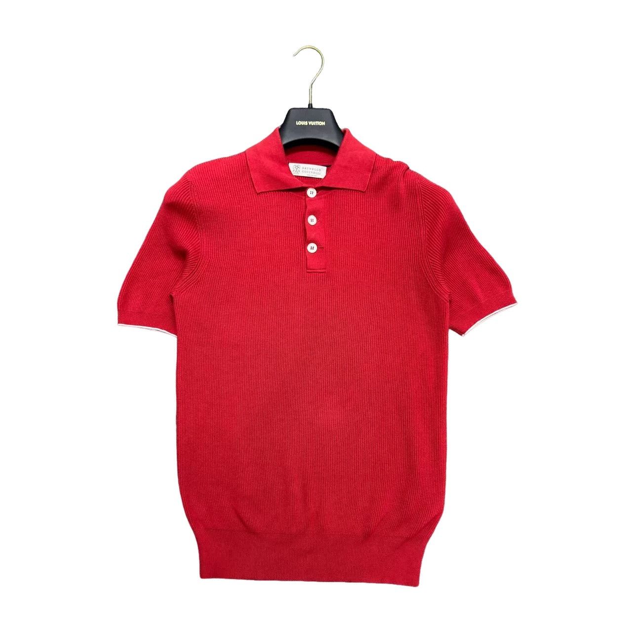 Brunello Cucinelli Brunello Cucinelli Red Ribbed Polo Shirt Size S Size US S / EU 44-46 / 1 - 1 Thumbnail