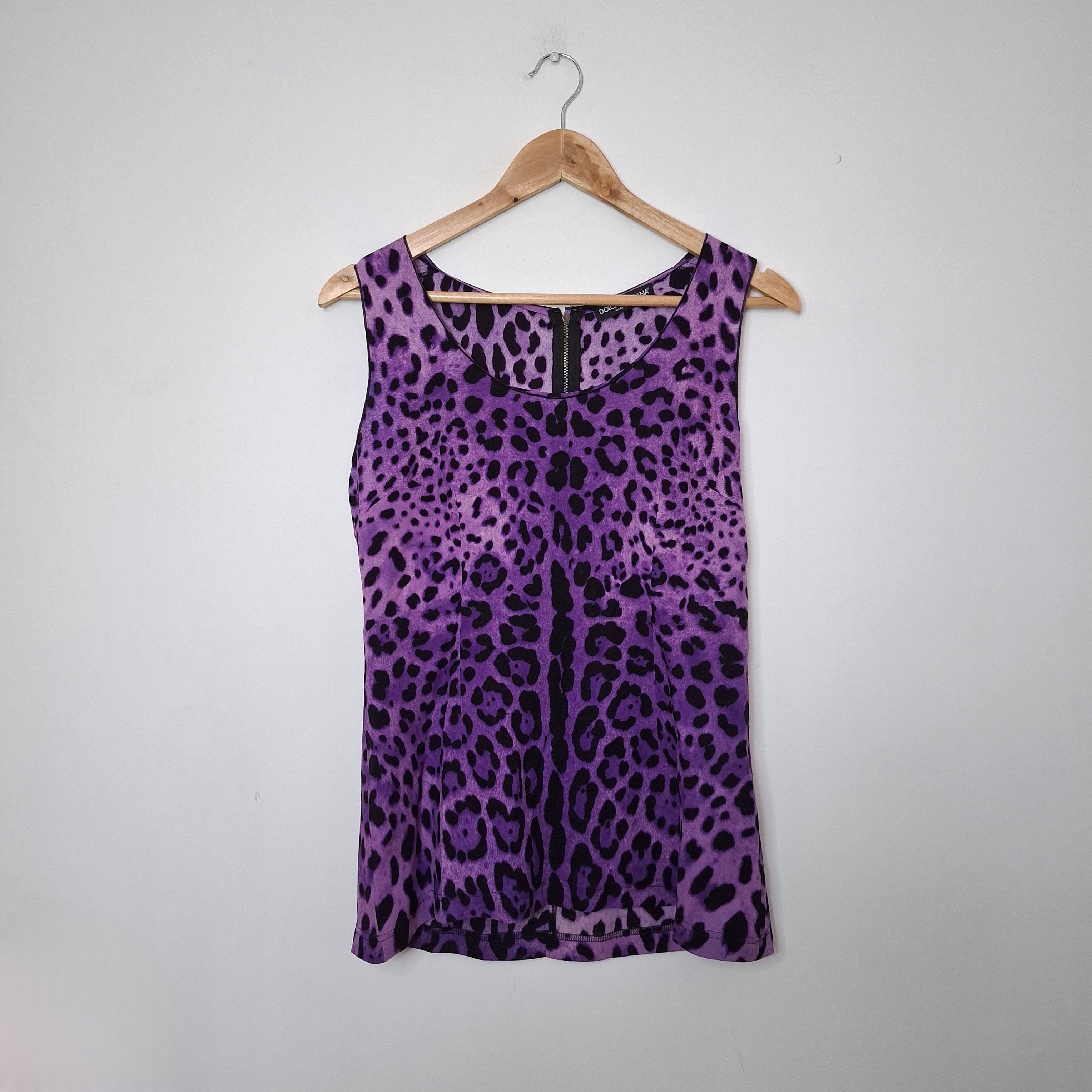 Dolce & Gabbana DOLCE & GABBANA Purple Leopard Print Silk Sleeveless Top Size M / US 6-8 / IT 42-44 - 1 Thumbnail