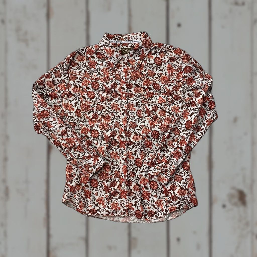 Vintage Cowgirl Hardware Shirt Western White Floral Pearl Snap Long Sleeve Ladies L Large Casual Size L / US 10 / IT 46 - 1 Thumbnail