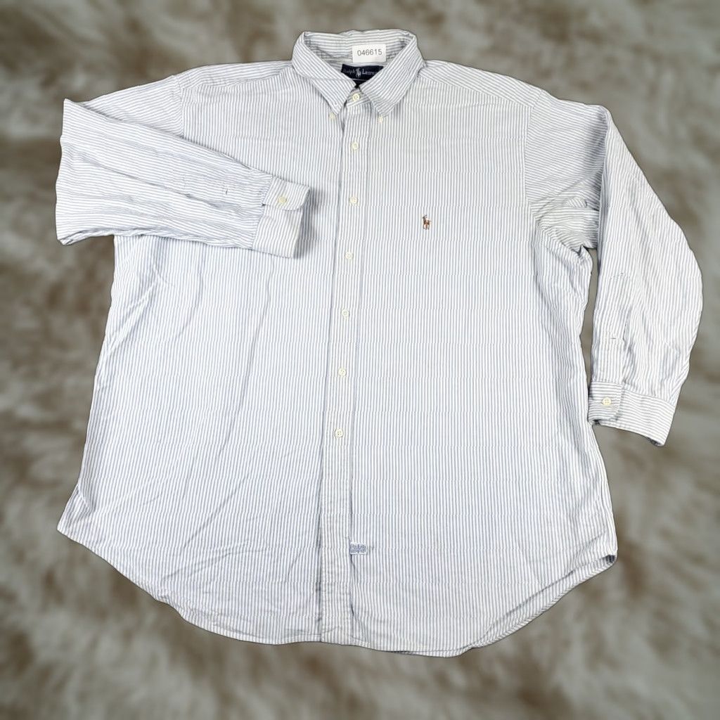 Ralph Lauren Ralph Lauren Dress Shirt Mens 17.5 Blue White Striped Long Sleeve Button-Down Classic Modern Size 46R - 1 Thumbnail