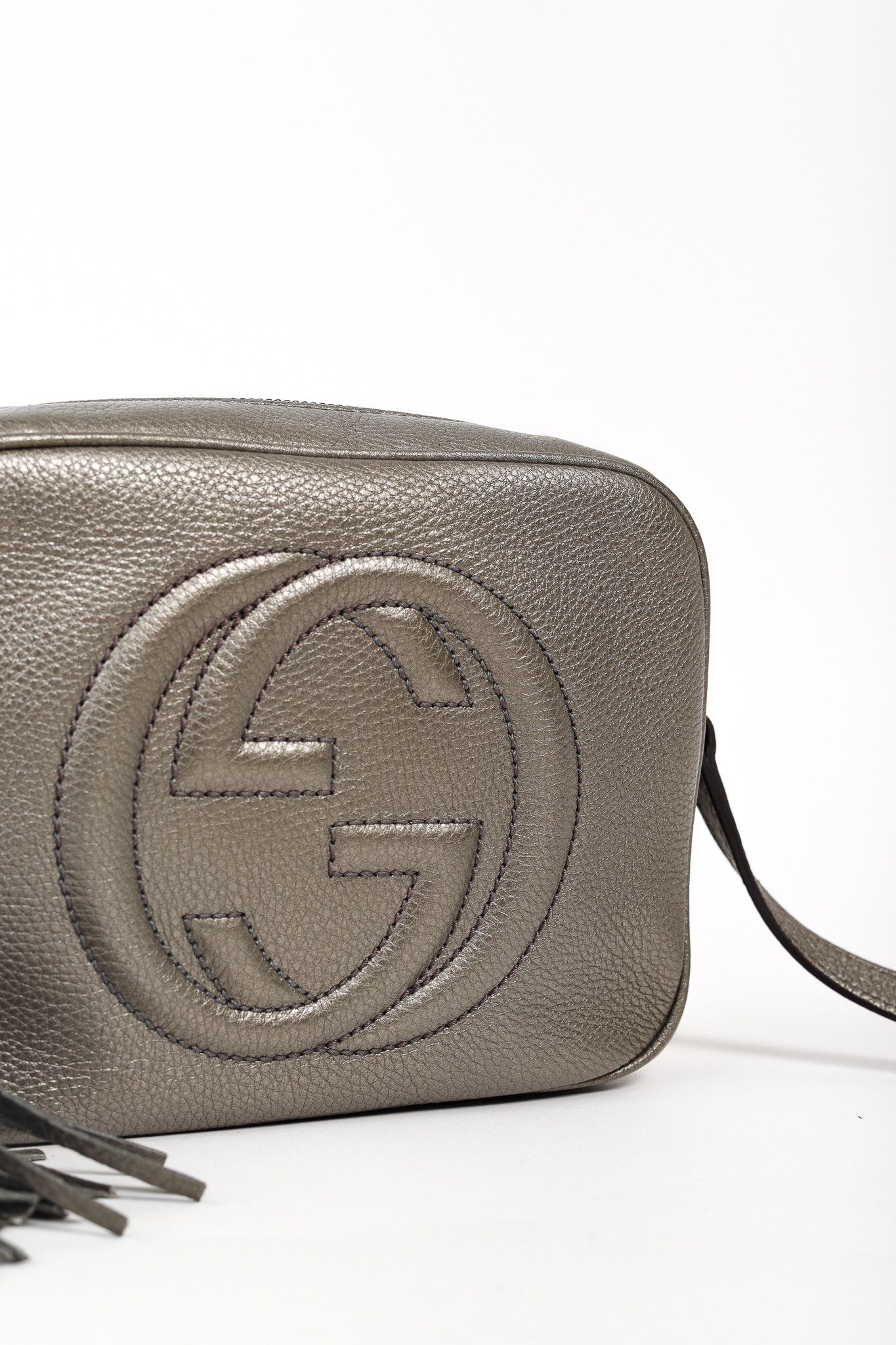 Gucci Gucci Soho Disco Bag in Metallic Pewter Grey Leather Size ONE SIZE - 7 Thumbnail