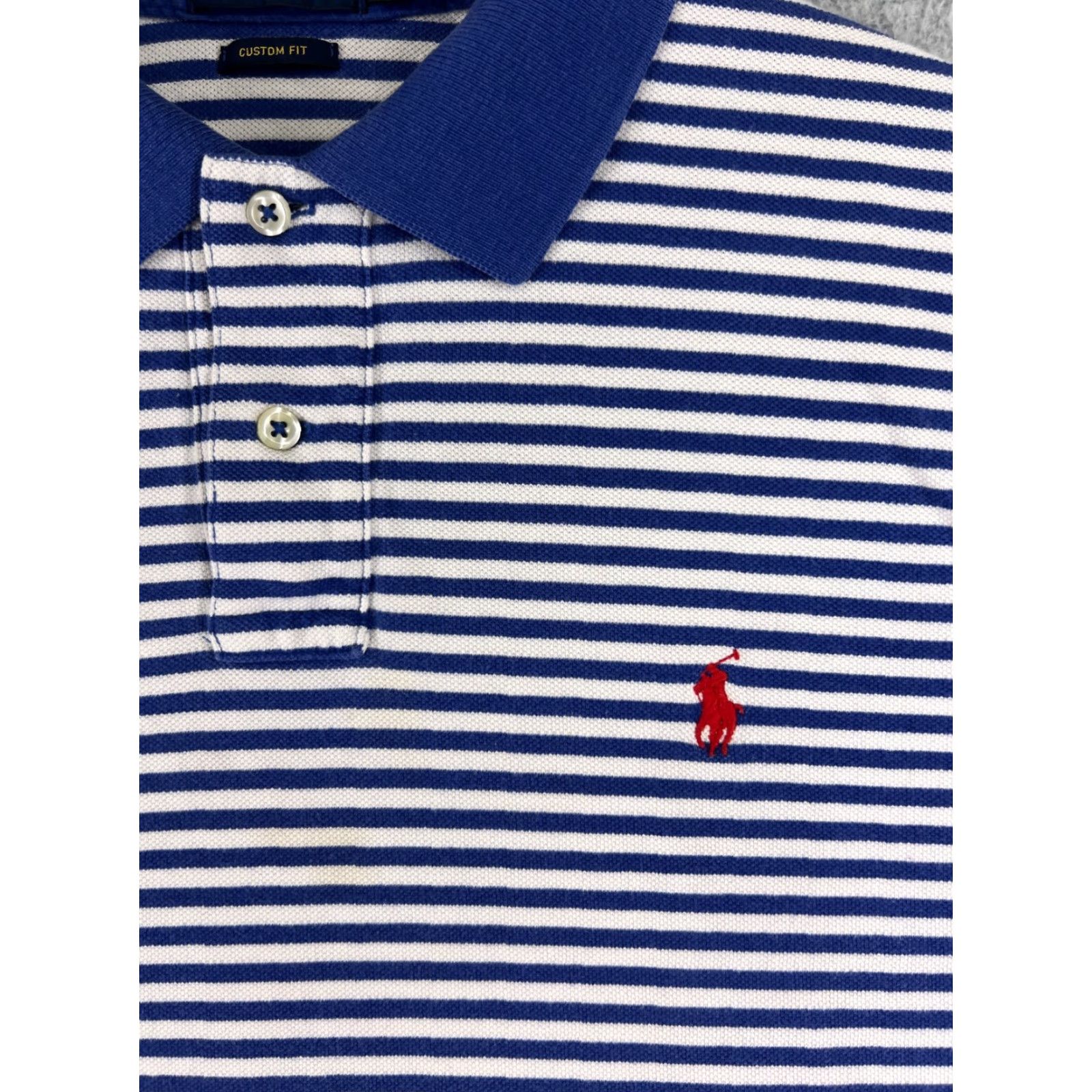 Ralph Lauren VINTAGE Ralph Lauren Polo Shirt Adult XL White Blue Stripe Pony Golf Cotton Slim Fit Mens Size US XL / EU 56 / 4 - 6 Thumbnail