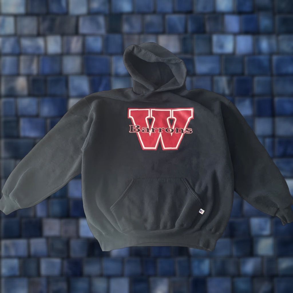 Russell Athletic VINTAGE Russell Athletic Hoodie Woodbridge Barons Fleece Pullover 2XL Black Graphic Print Embroidered Logo 80s 90s College Hip Hop USA Mens Pullover Size US XXL / EU 58 / 5 - 1 Thumbnail