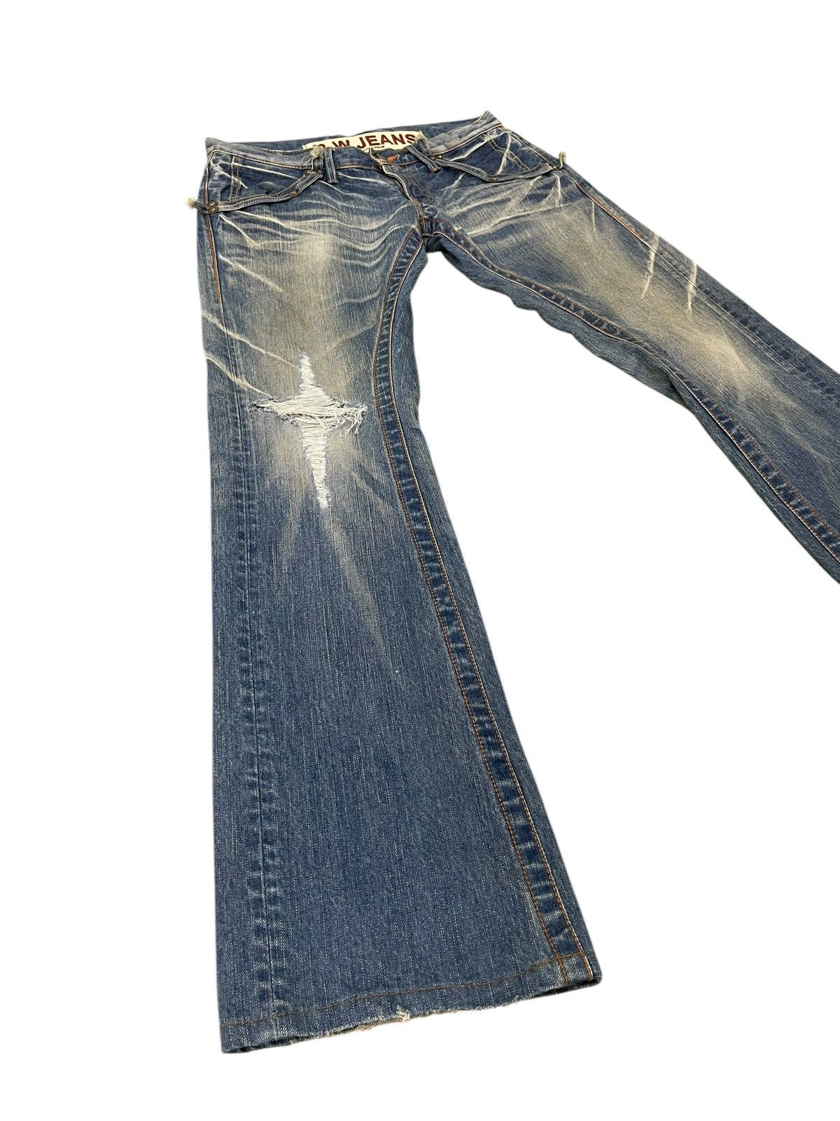 Japanese Brand Flare Jeans Blue Way Faded Distress Low Rise Boot Cut 1🟦2 Size US 32 / EU 48 - 1 Thumbnail