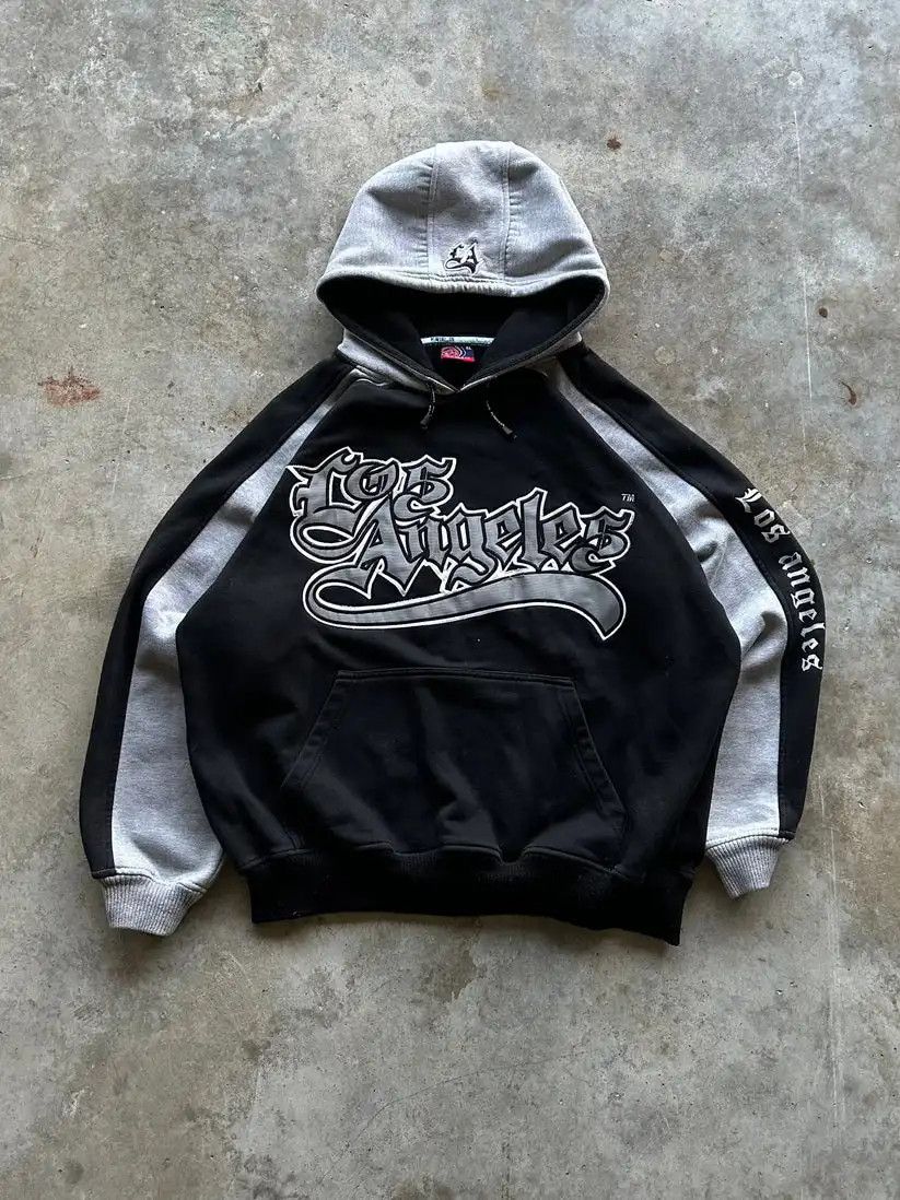 image of Y2K Vintage Embroidery Los Angeles Hoodie in Black, Men's (Size XL)